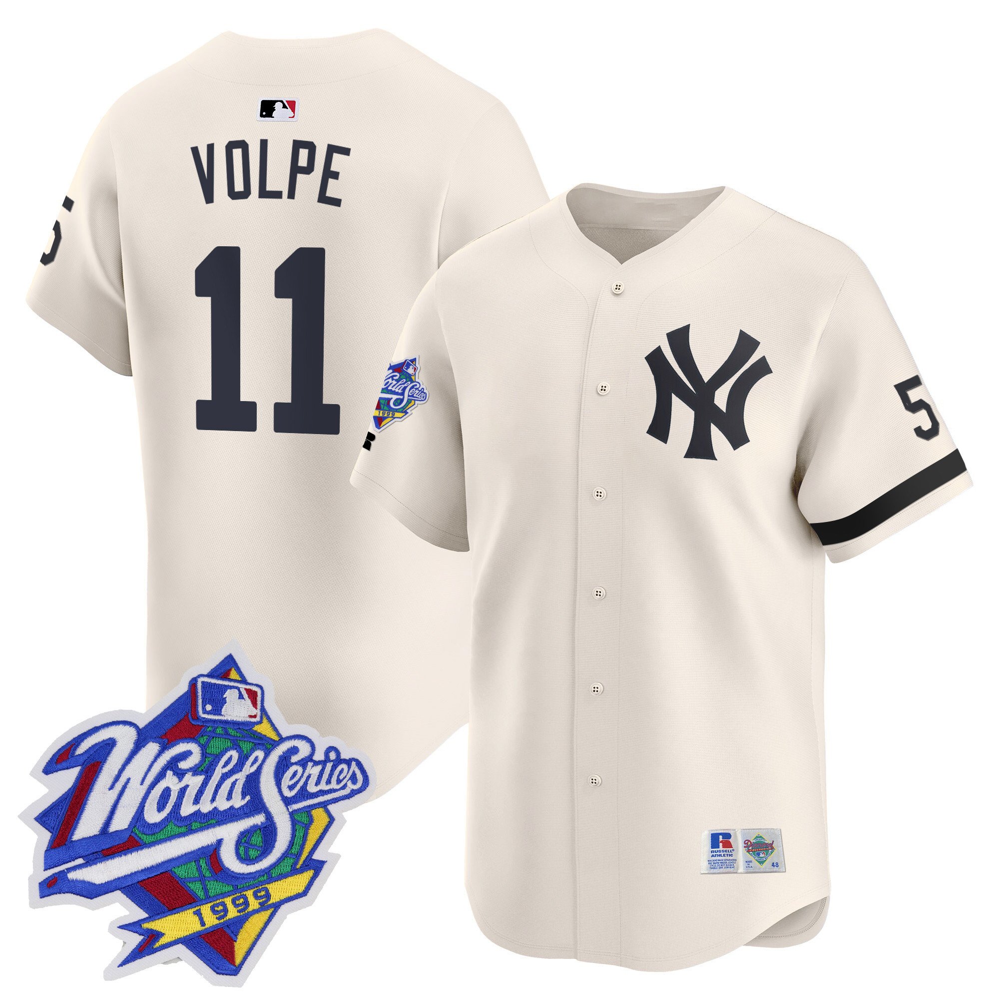 Men's Anthony Volpe New York Yankees 1999 Throwback Joe DiMaggio Patch Vapor Premier Limited Cream Jersey - All Stitched