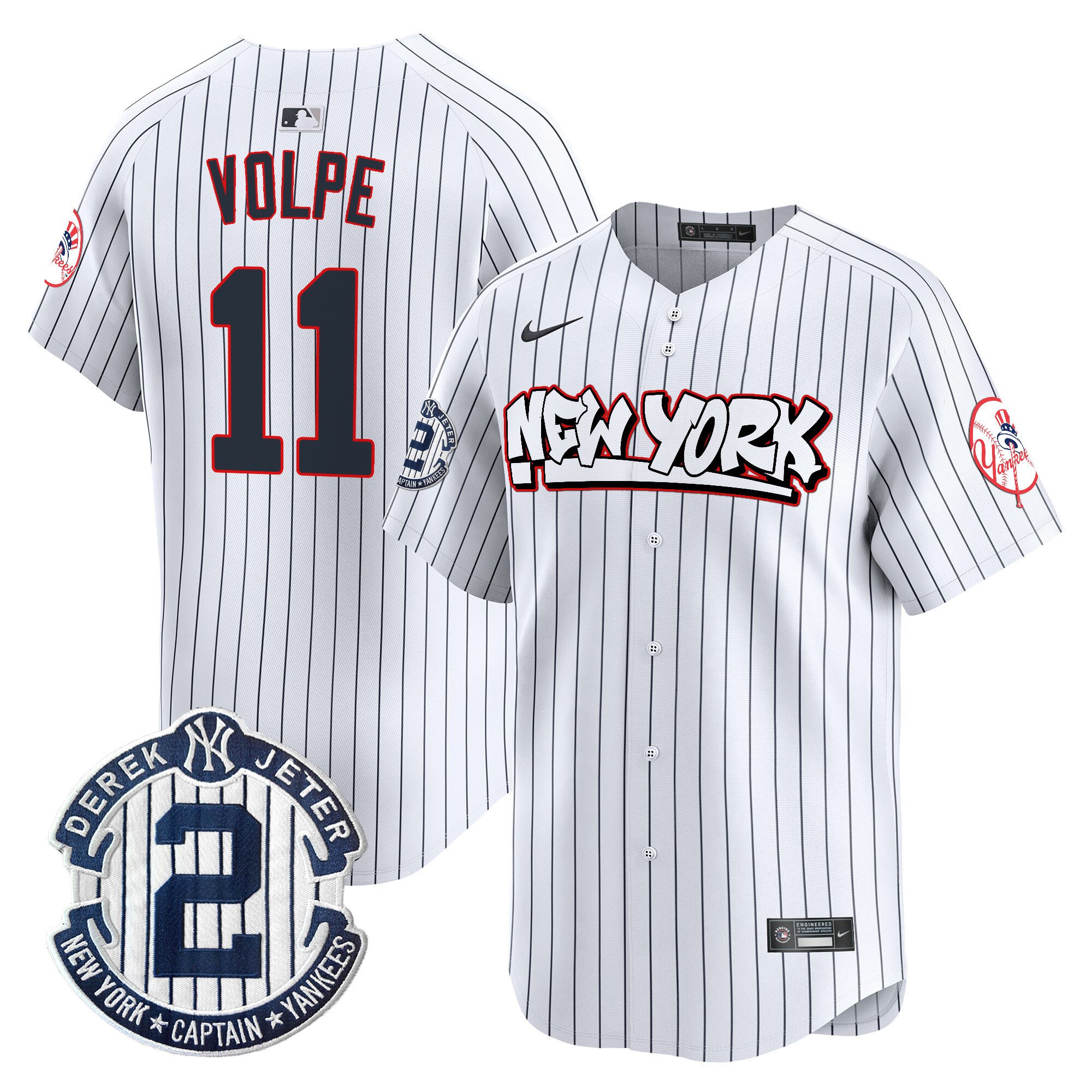Men's Anthony Volpe New York Yankees Graffiti Vapor Premier Limited Pinstripe Jersey V2 - All Stitched