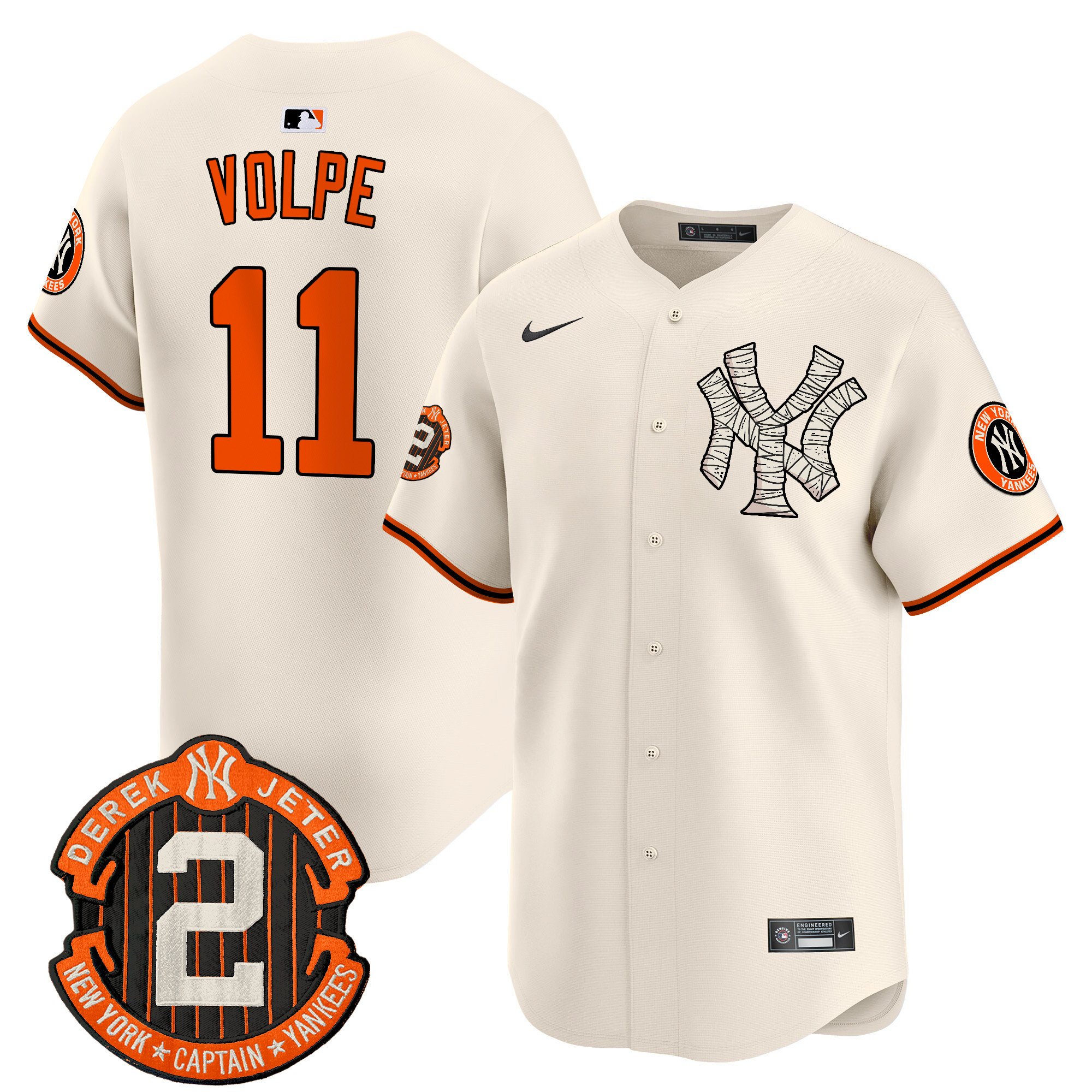 Men's Anthony Volpe New York Yankees Halloween Vapor Premier Limited Cream Jersey - All Stitched