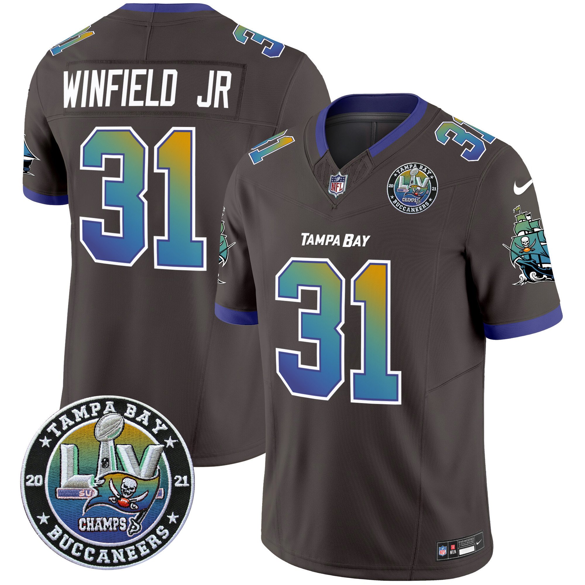 Men's Antoine Winfield Jr. Tampa Bay Buccaneers "Tampa City" Super Bowl LIV Patch Vapor Limited Pewter Jersey - All Stitched
