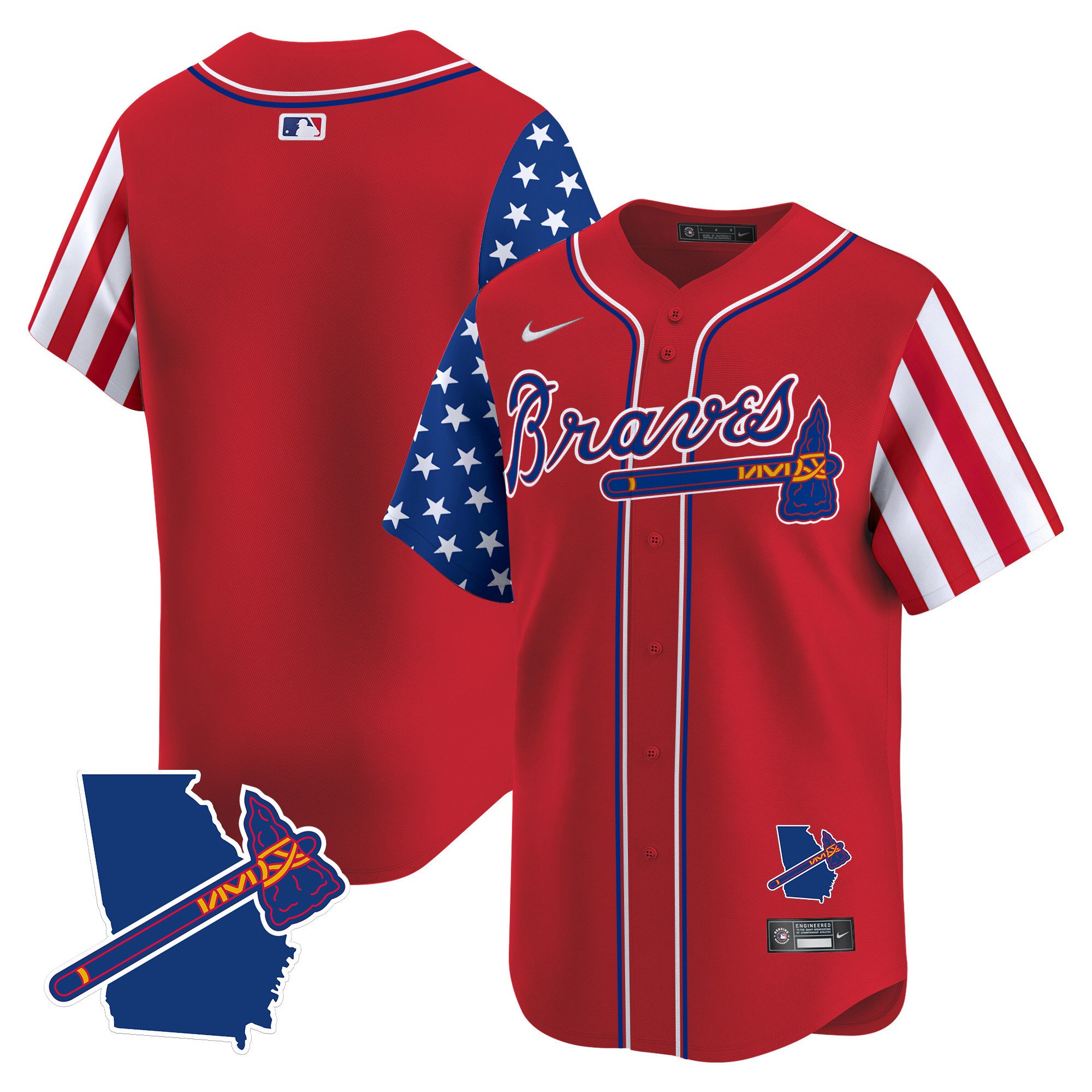 Men's Atlanta Braves 2024 Independence Day Vapor Premier Limited Red Jersey V2 - All Stitched