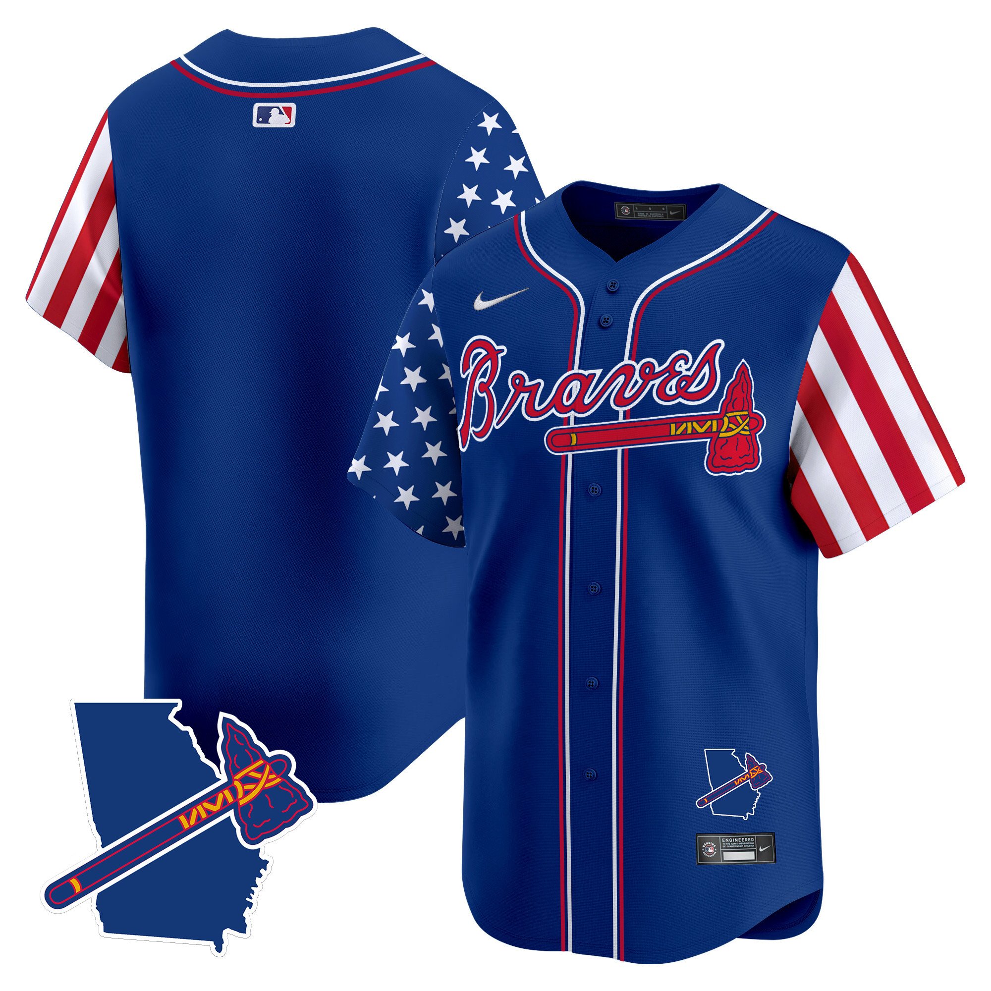 Men's Atlanta Braves 2024 Independence Day Vapor Premier Limited Royal Jersey V2 - All Stitched
