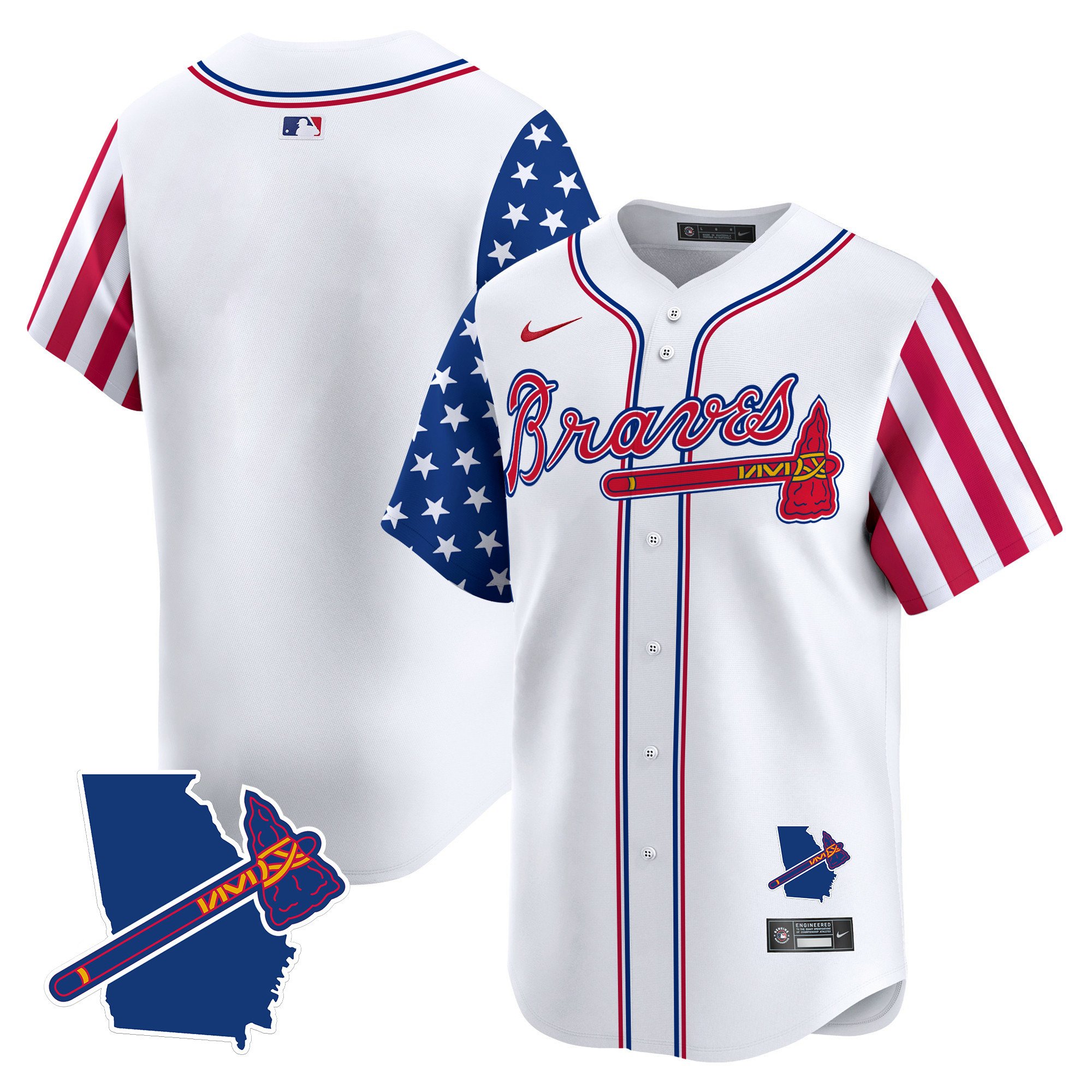 Men's Atlanta Braves 2024 Independence Day Vapor Premier Limited White Jersey V2 - All Stitched