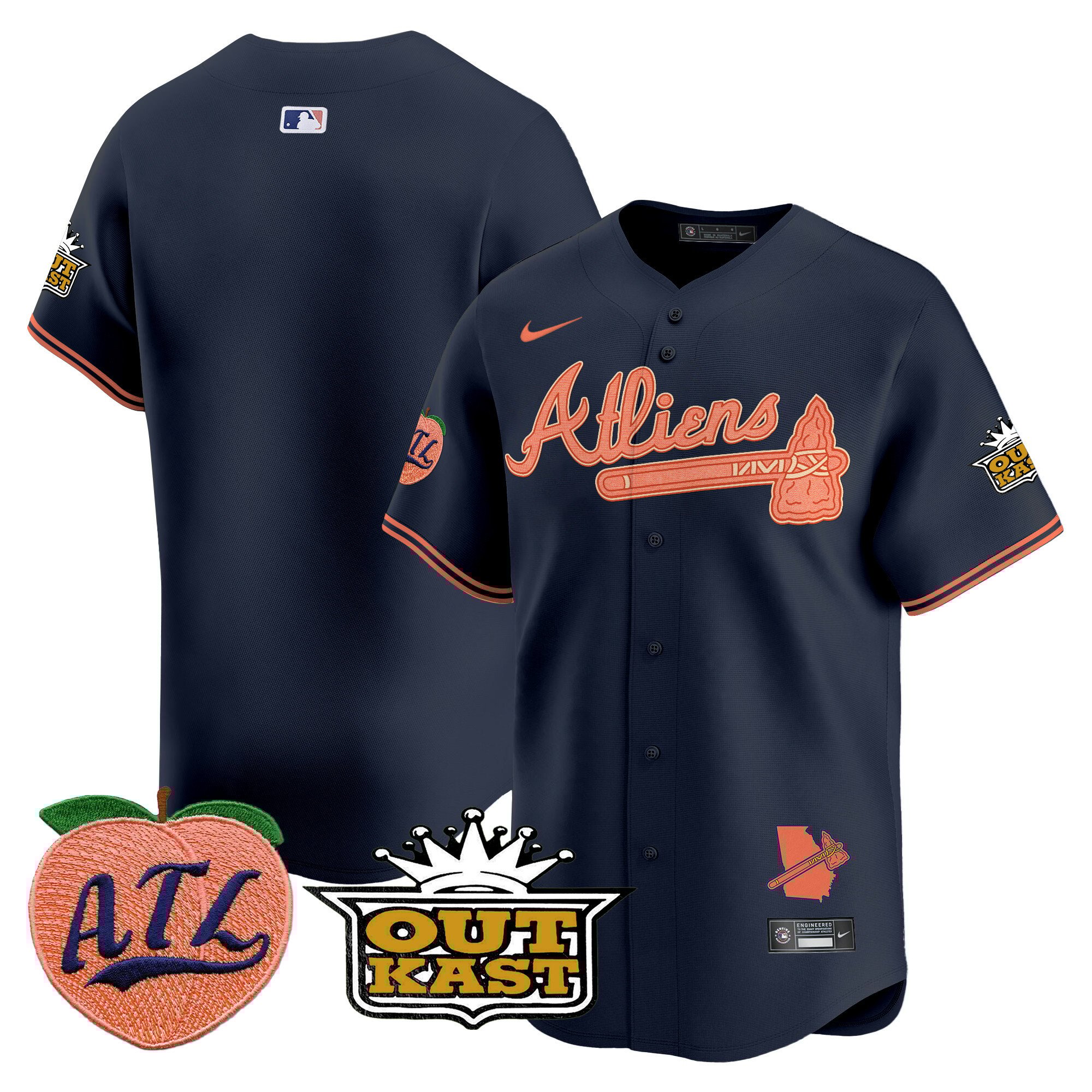 Men's Atlanta Braves Atliens & Peach Vapor Premier Limited Atliens Jersey - All Stitched
