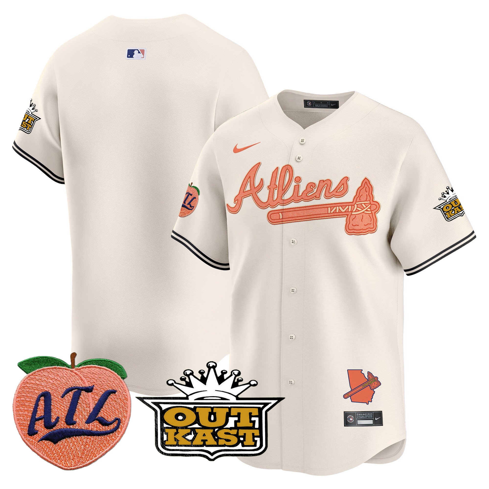 Men's Atlanta Braves Atliens & Peach Vapor Premier Limited Cream Jersey - All Stitched