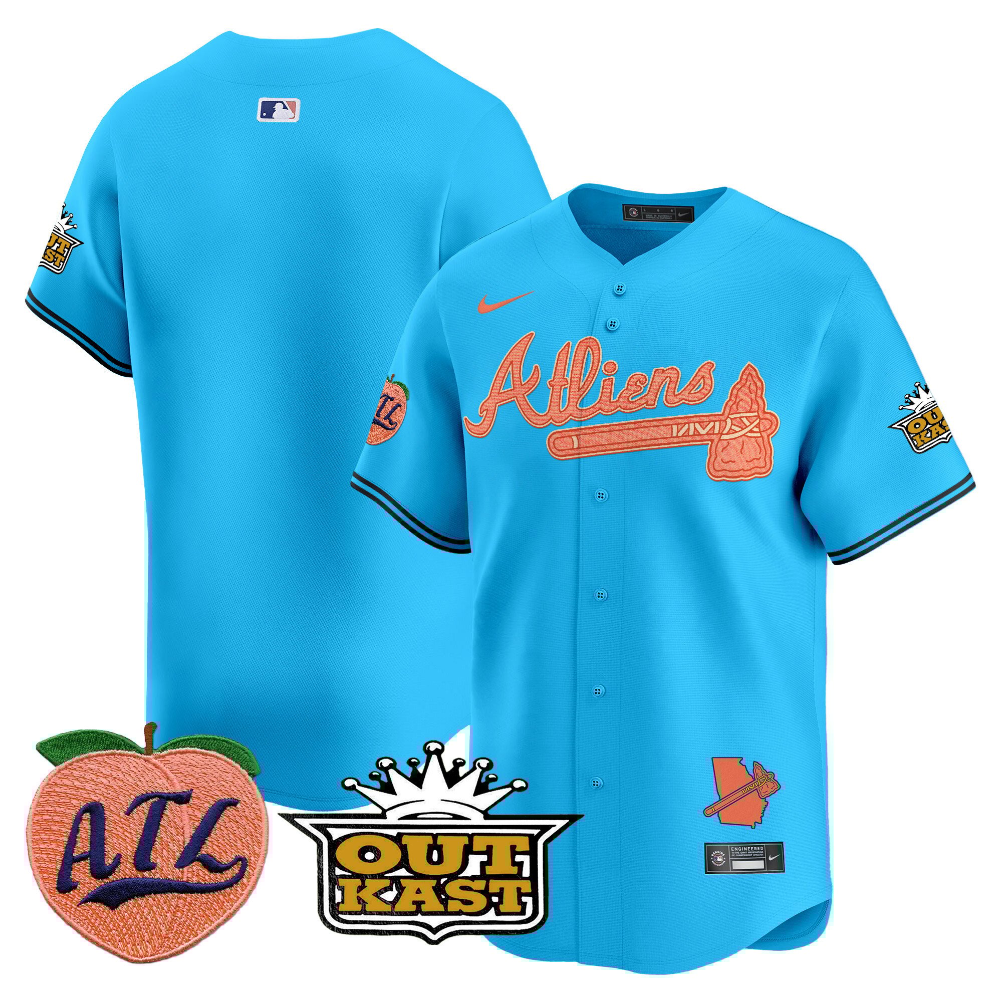 Men's Atlanta Braves Atliens & Peach Vapor Premier Limited Light Blue Jersey - All Stitched