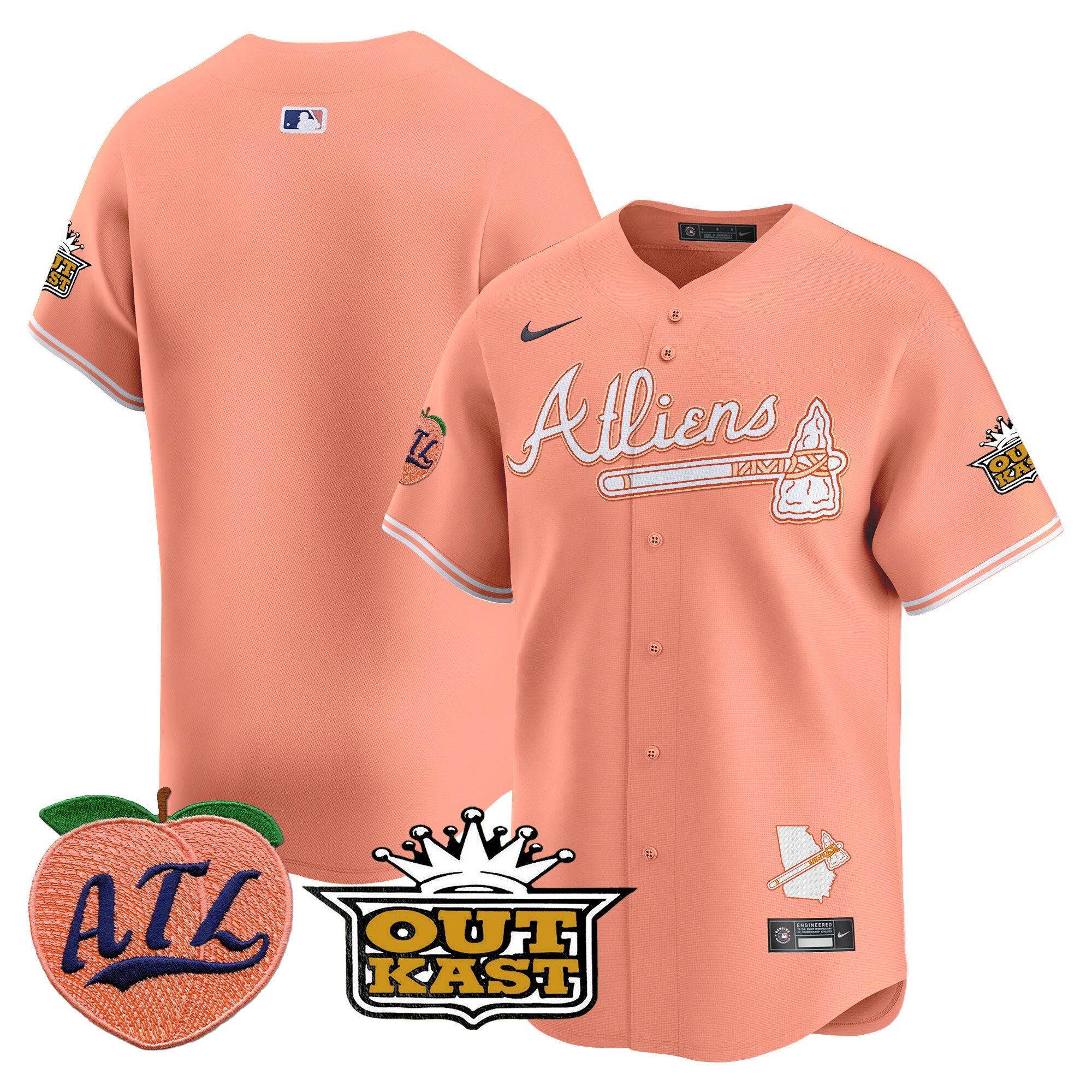 Men's Atlanta Braves Atliens & Peach Vapor Premier Limited Peach Jersey - All Stitched