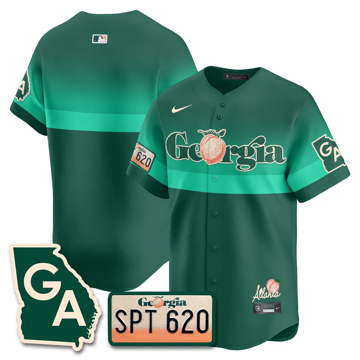 Men's Atlanta Braves Peach Plates - Georgia Peaches Vapor Premier Limited Green Jersey - Printed