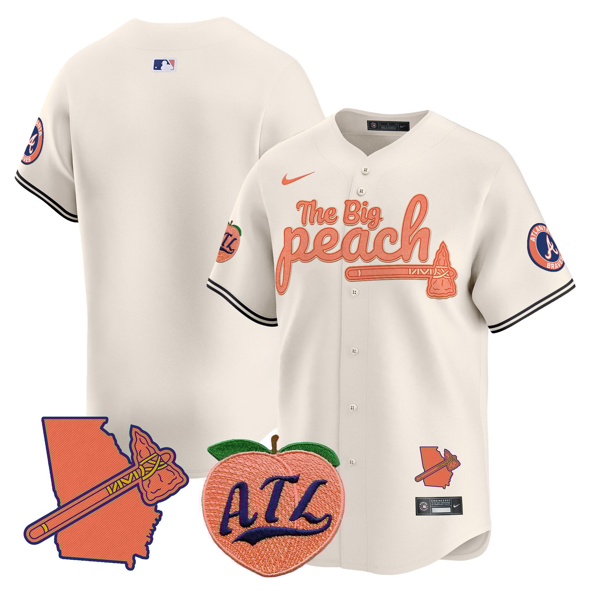Men's Atlanta Braves The Big Peach Vapor Premier Limited Cream Jersey V2 - All Stitched