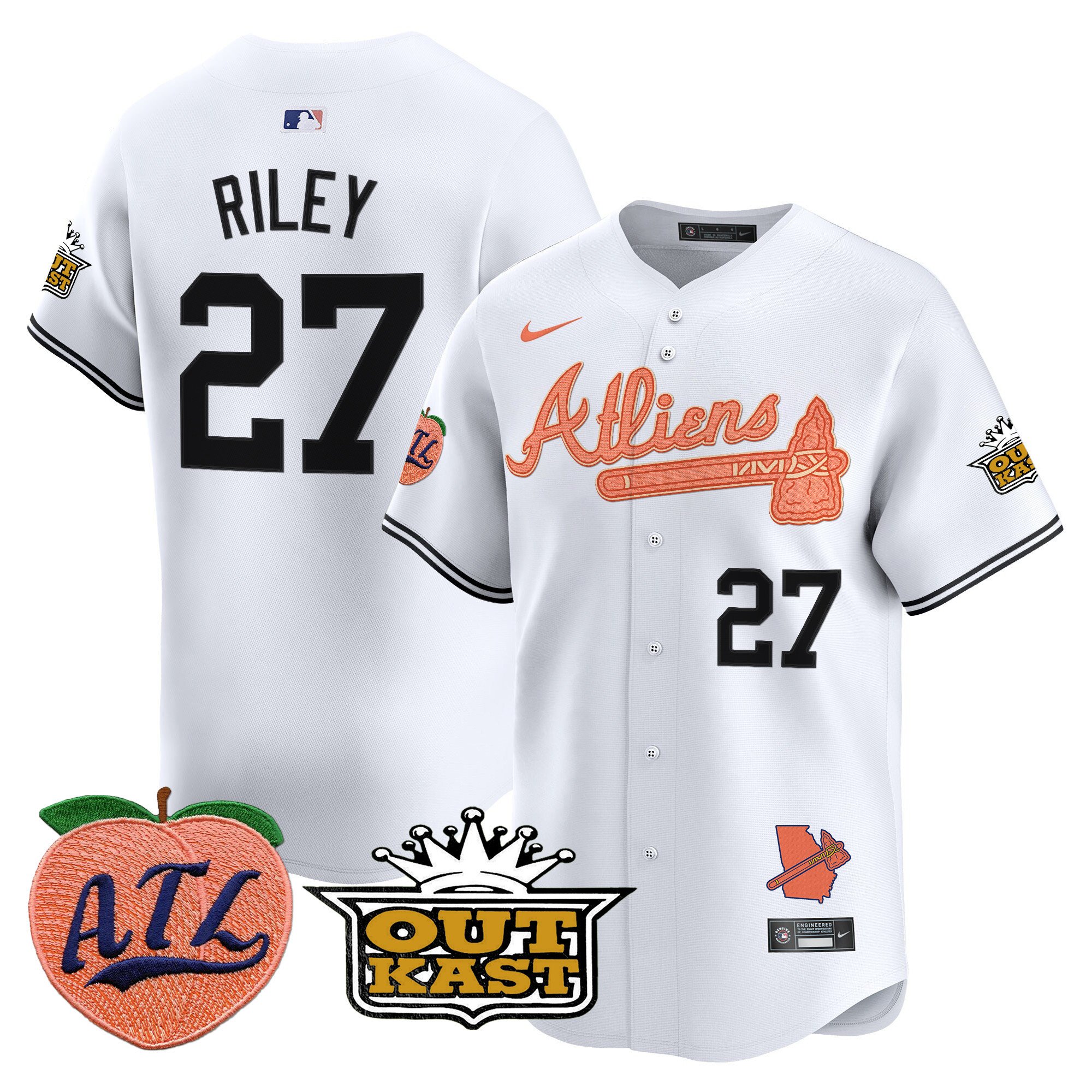 Men's Austin Riley Atlanta Braves Atliens & Peach Vapor Premier Limited White Jersey - All Stitched