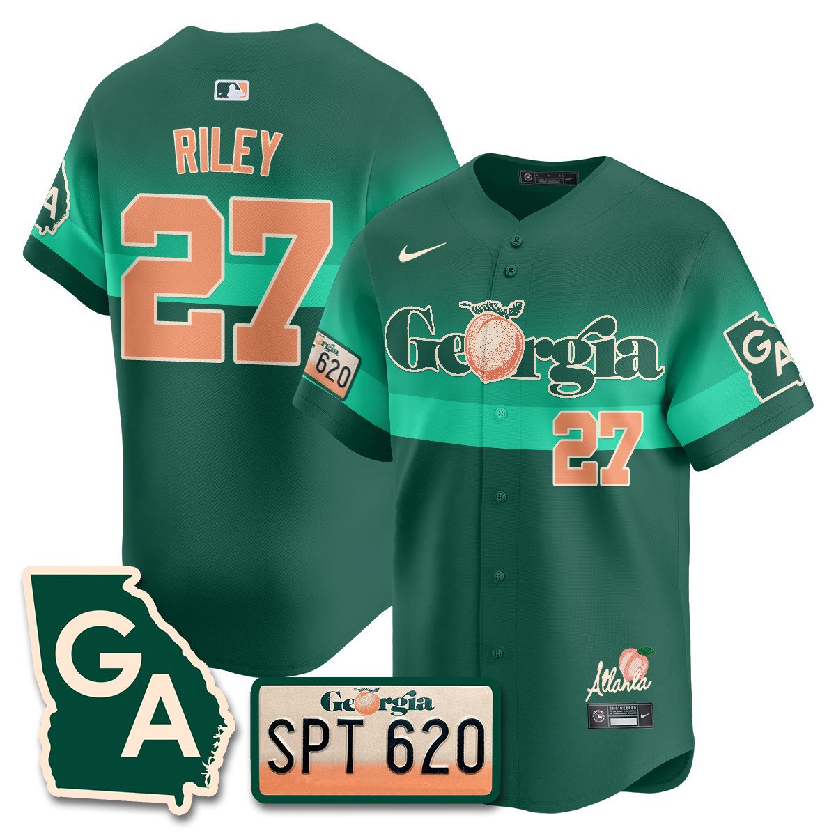 Men's Austin Riley Atlanta Braves Peach Plates - Georgia Peaches Vapor Premier Limited Green Jersey - Printed