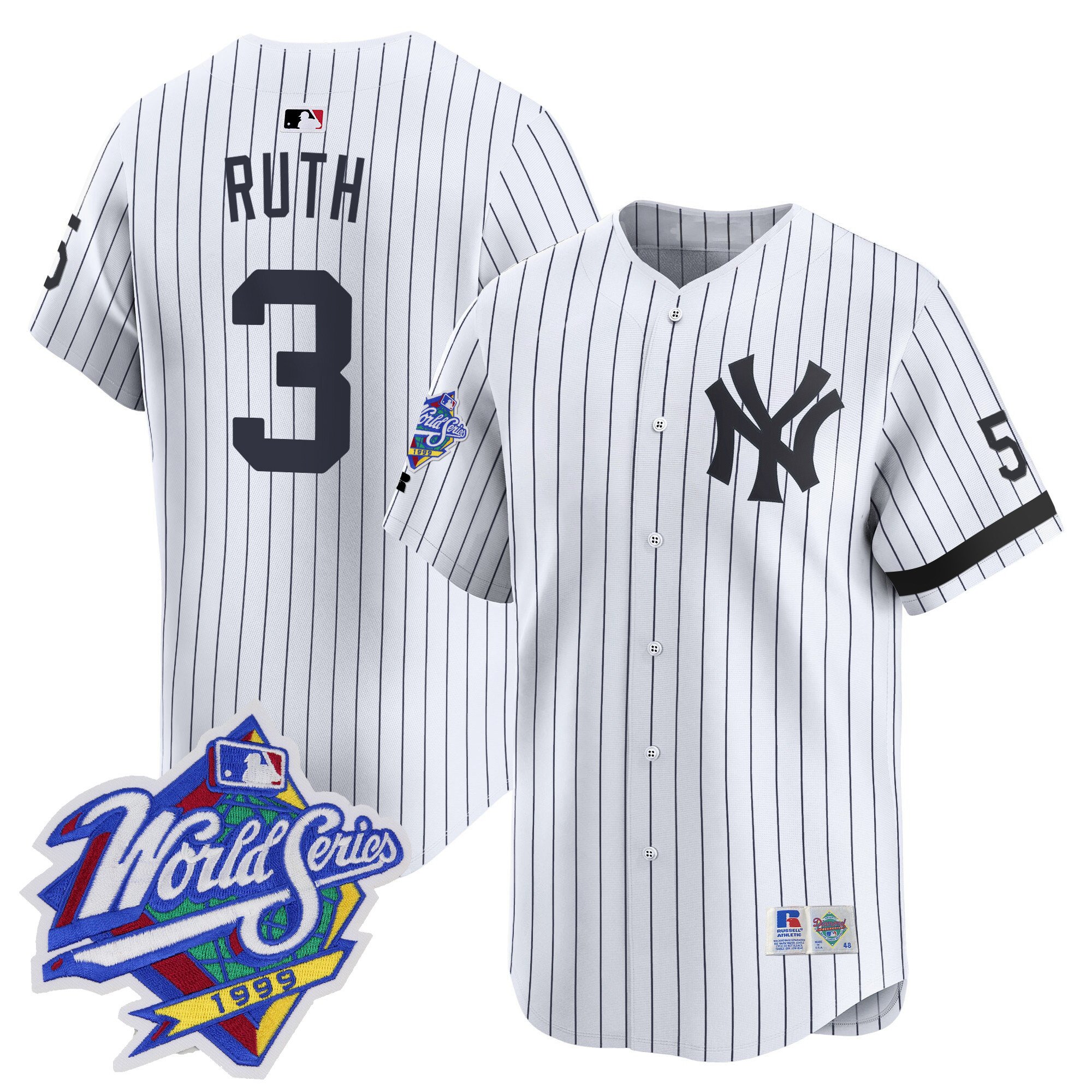 Men's Babe Ruth New York Yankees 1999 Throwback Joe DiMaggio Patch Vapor Premier Limited Pinstripe Jersey - All Stitched