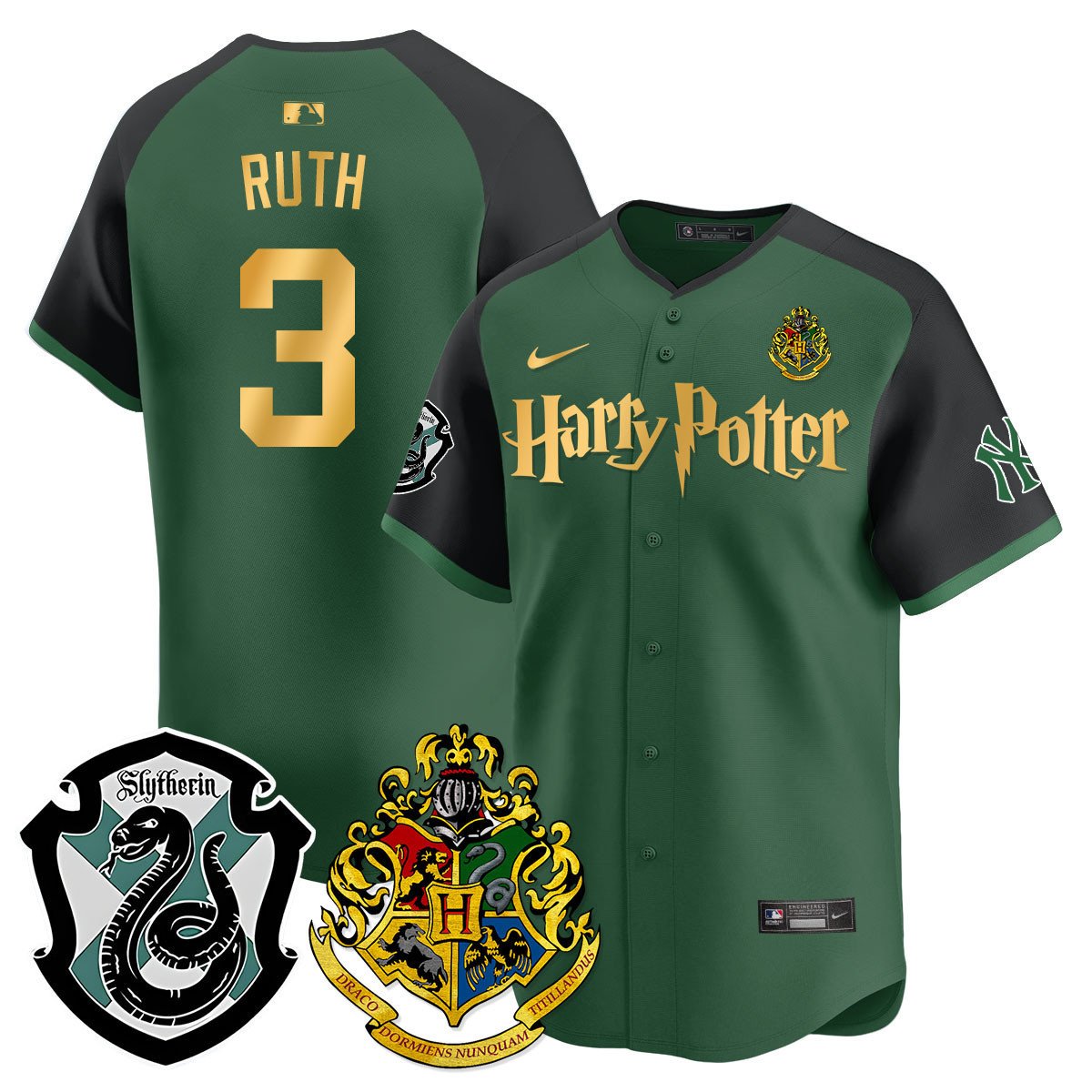 Men's Babe Ruth New York Yankees 2024 Harry Potter Vapor Premier Limited Slytherin Jersey - Printed