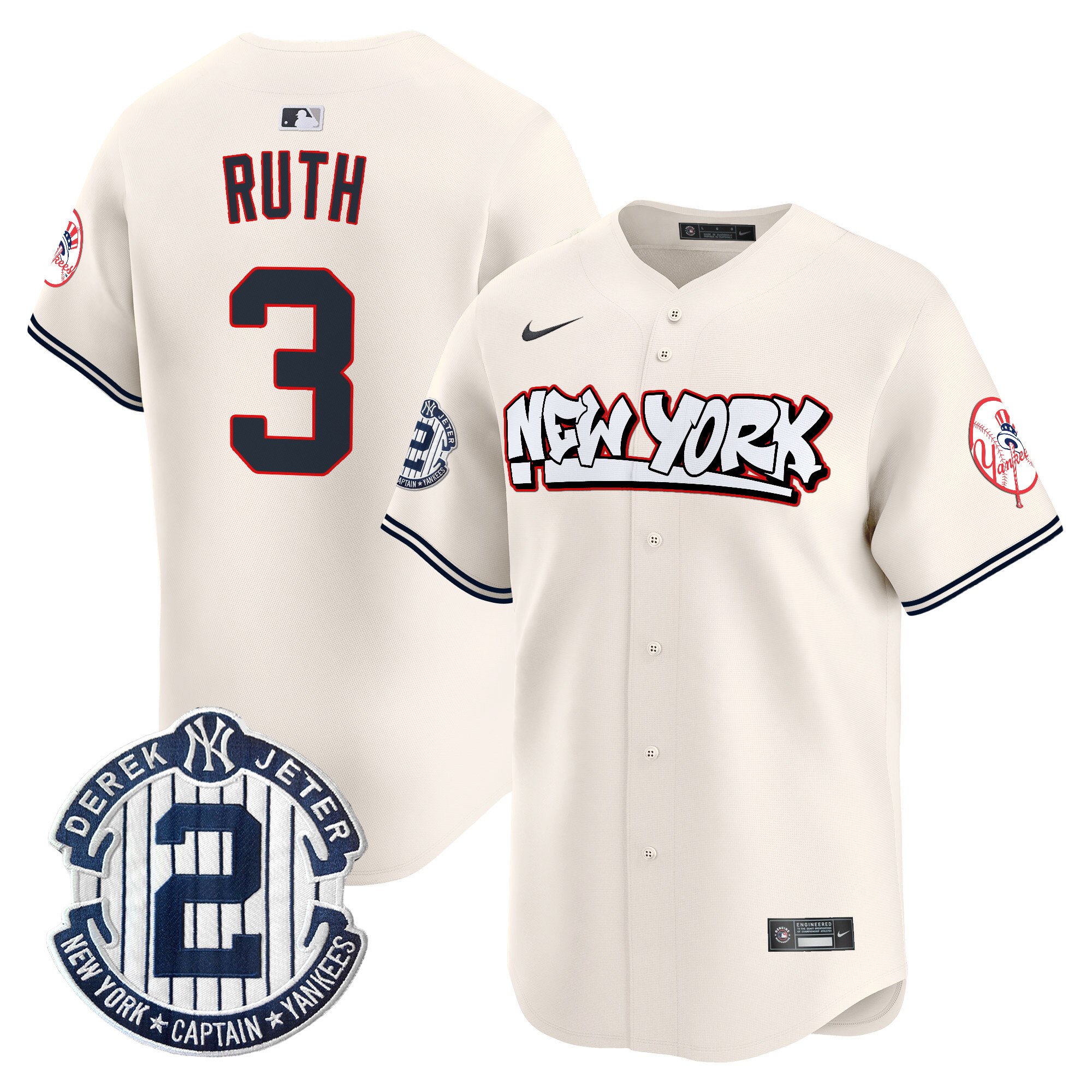 Men's Babe Ruth New York Yankees Graffiti Vapor Premier Limited Cream Jersey V2 - All Stitched