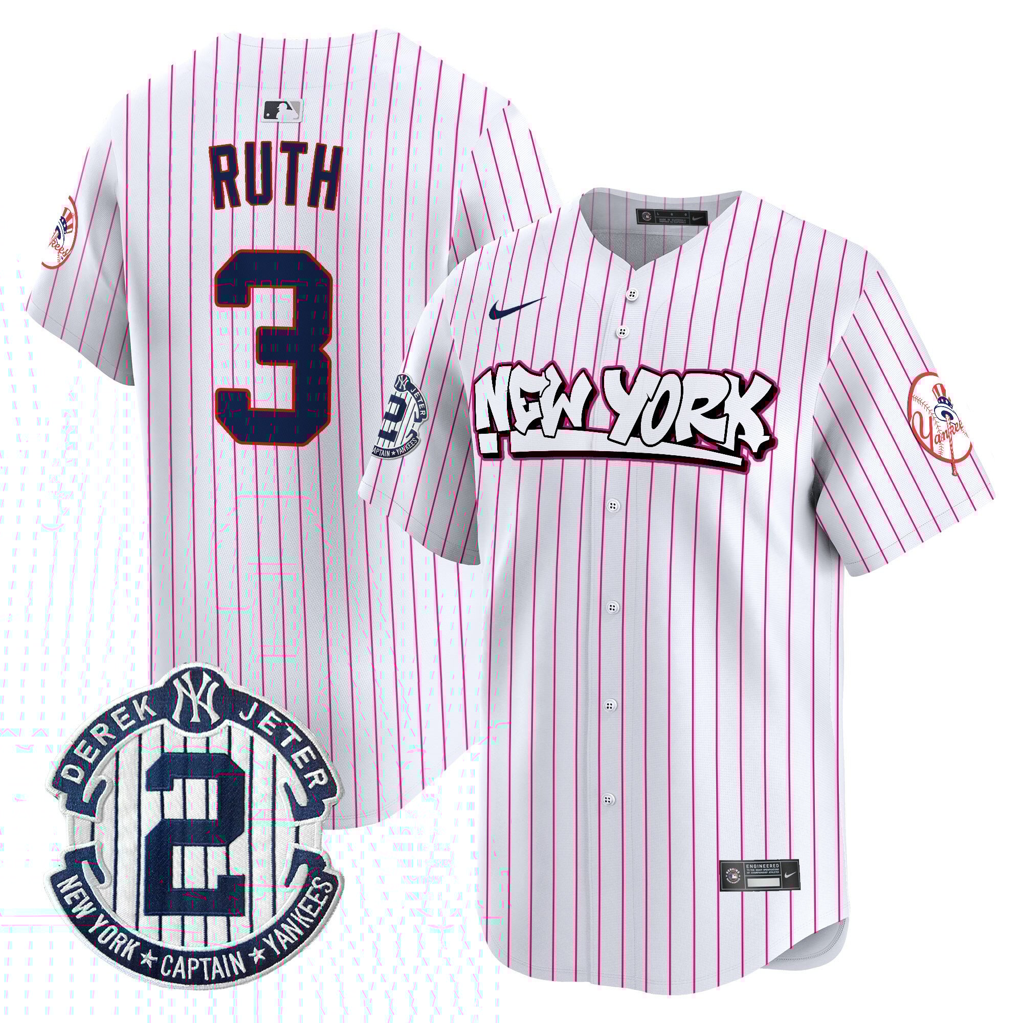Men's Babe Ruth New York Yankees Graffiti Vapor Premier Limited Pink Stripe Jersey V2 - All Stitched