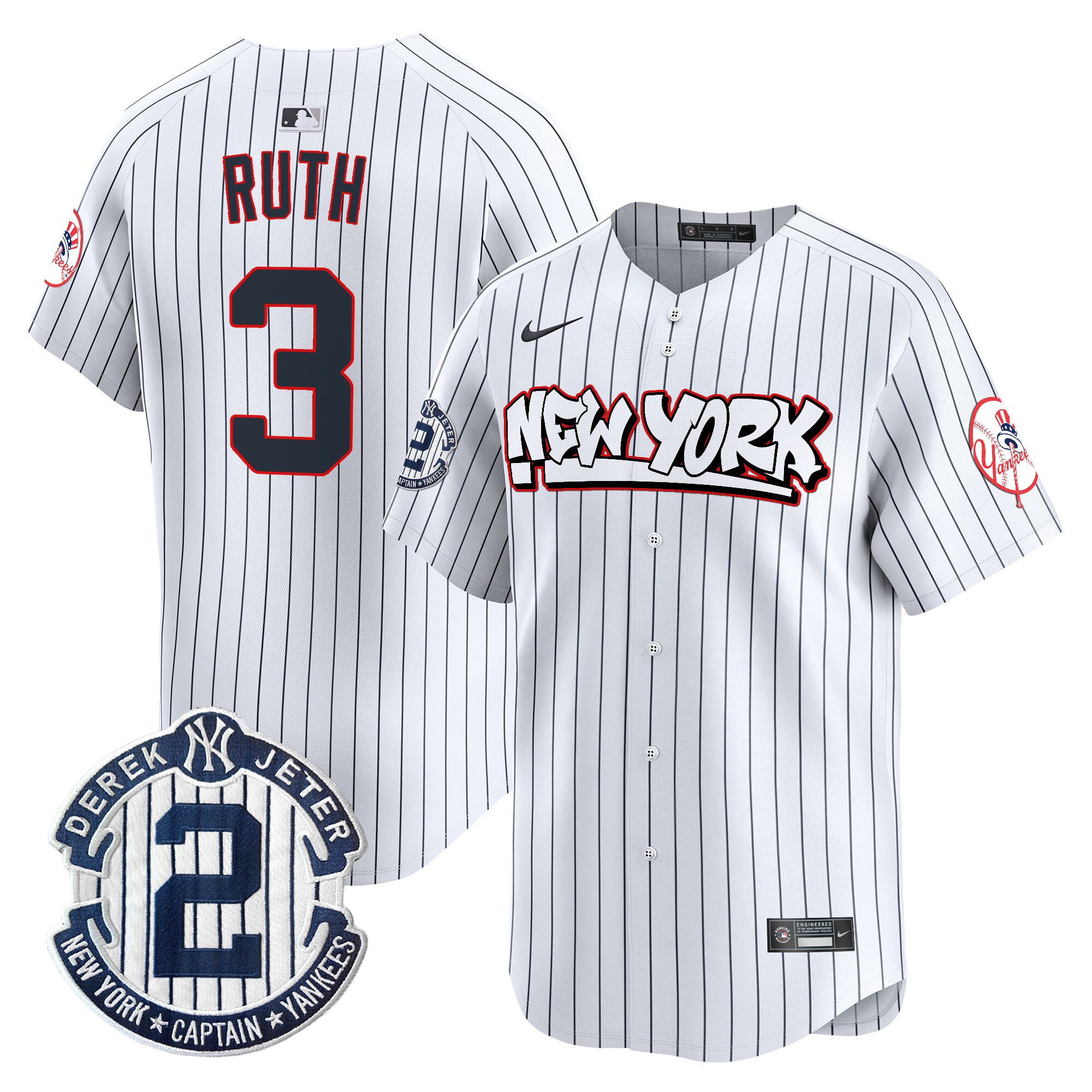 Men's Babe Ruth New York Yankees Graffiti Vapor Premier Limited Pinstripe Jersey V2 - All Stitched