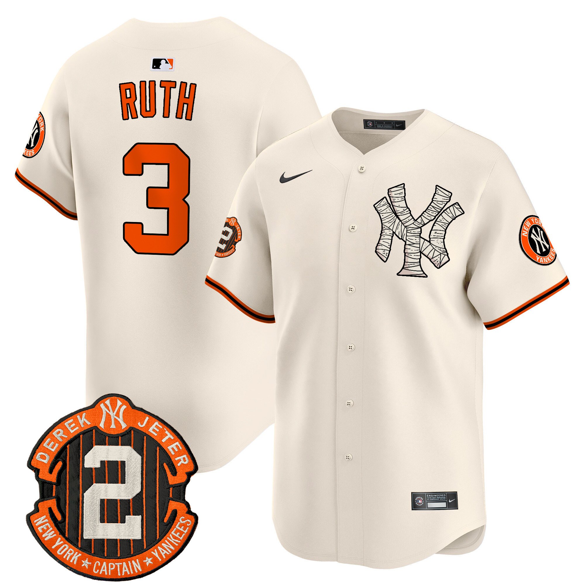 Men's Babe Ruth New York Yankees Halloween Vapor Premier Limited Cream Jersey - All Stitched