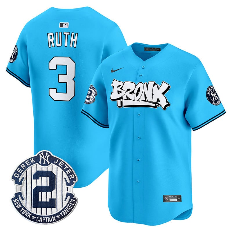 Men's Babe Ruth New York Yankees The Bronx Graffiti Vapor Premier Limited Light Blue Jersey V3 - All Stitched