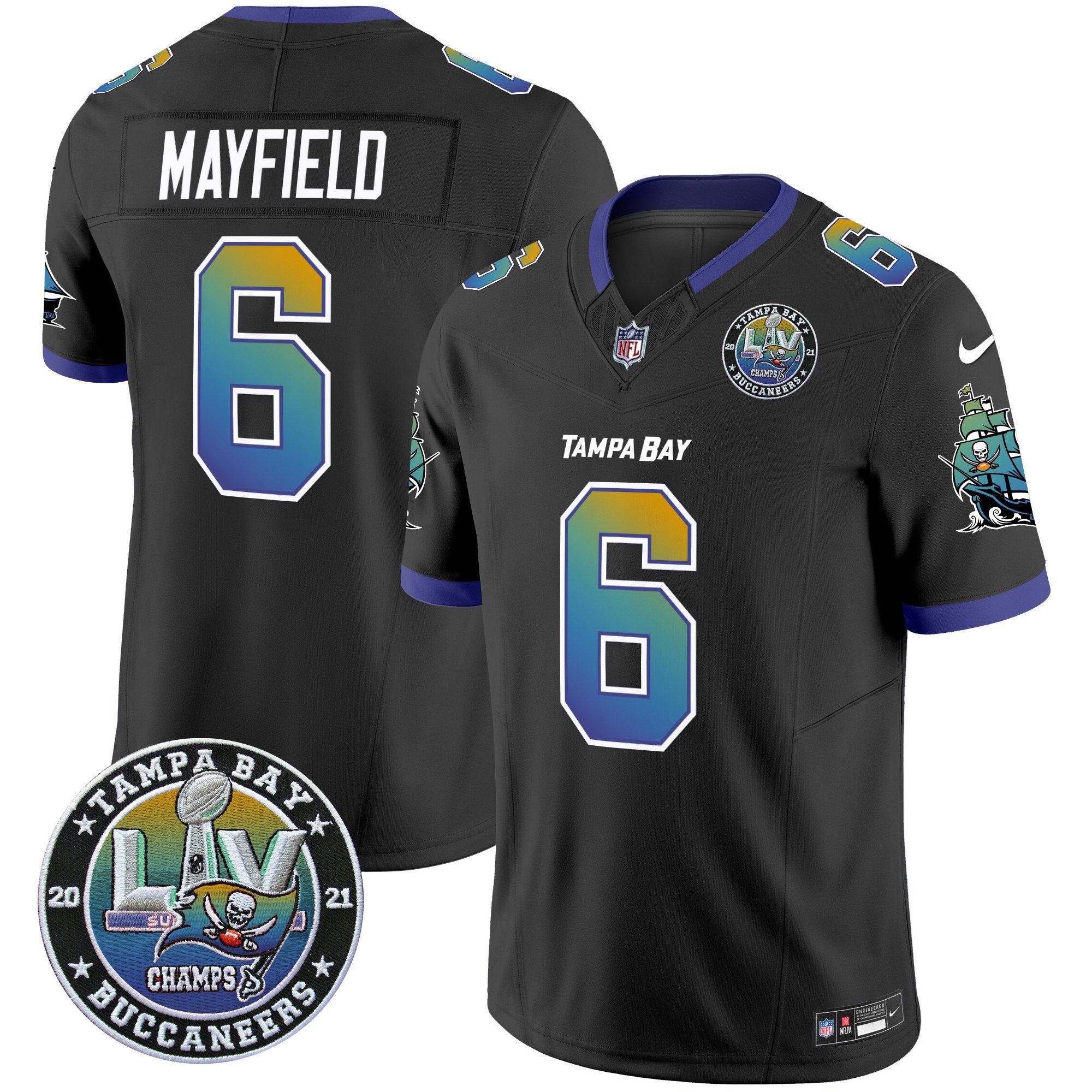 Men's Baker Mayfield Tampa Bay Buccaneers "Tampa City" Super Bowl LIV Patch Vapor Limited Black Jersey - All Stitched