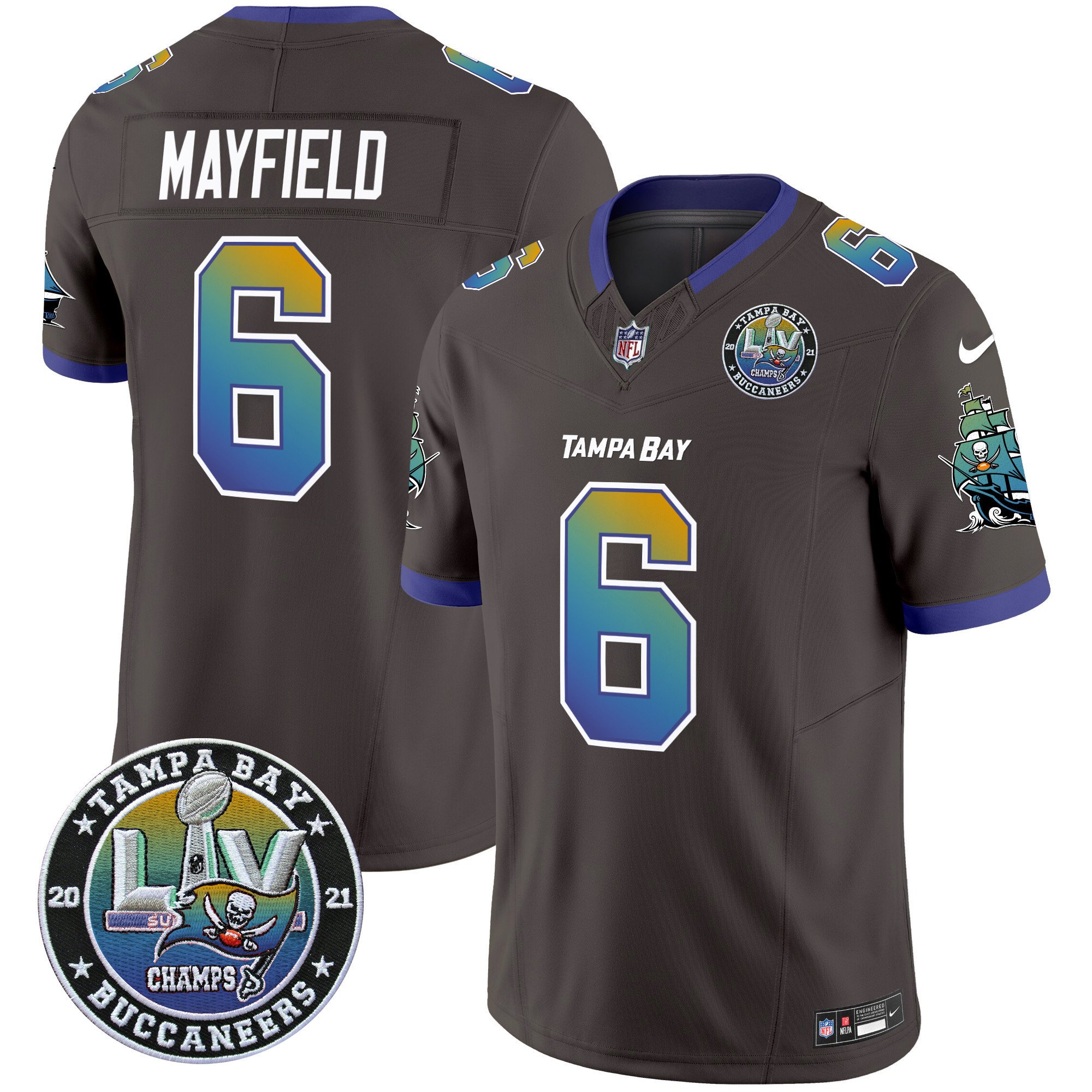 Men's Baker Mayfield Tampa Bay Buccaneers "Tampa City" Super Bowl LIV Patch Vapor Limited Pewter Jersey - All Stitched