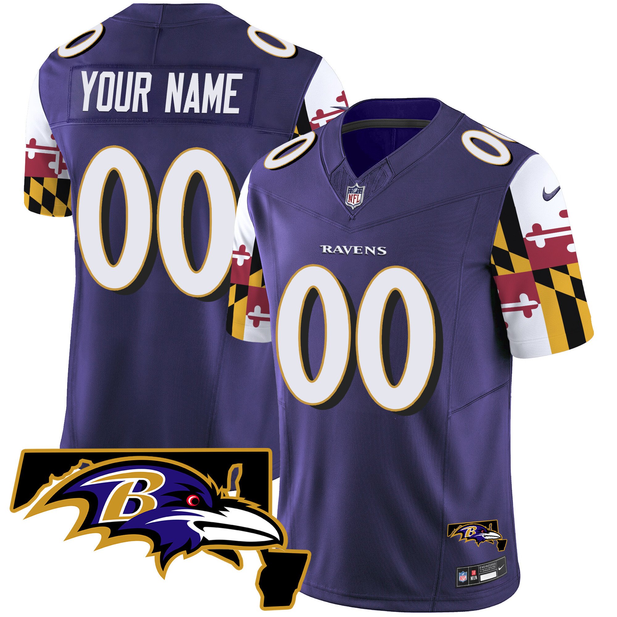 Men's Baltimore Ravens Maryland Flag Vapor Limited Custom Purple Jersey V2 - All Stitched