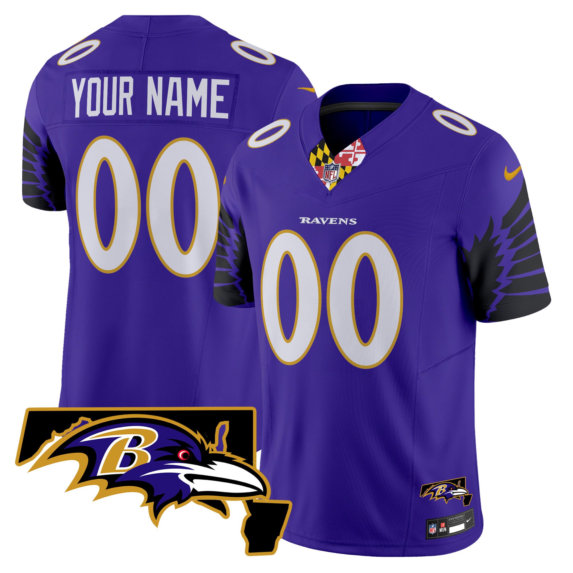 Men's Baltimore Ravens Maryland Patch Vapor Limited Custom Purple Jersey V2 - All Stitched