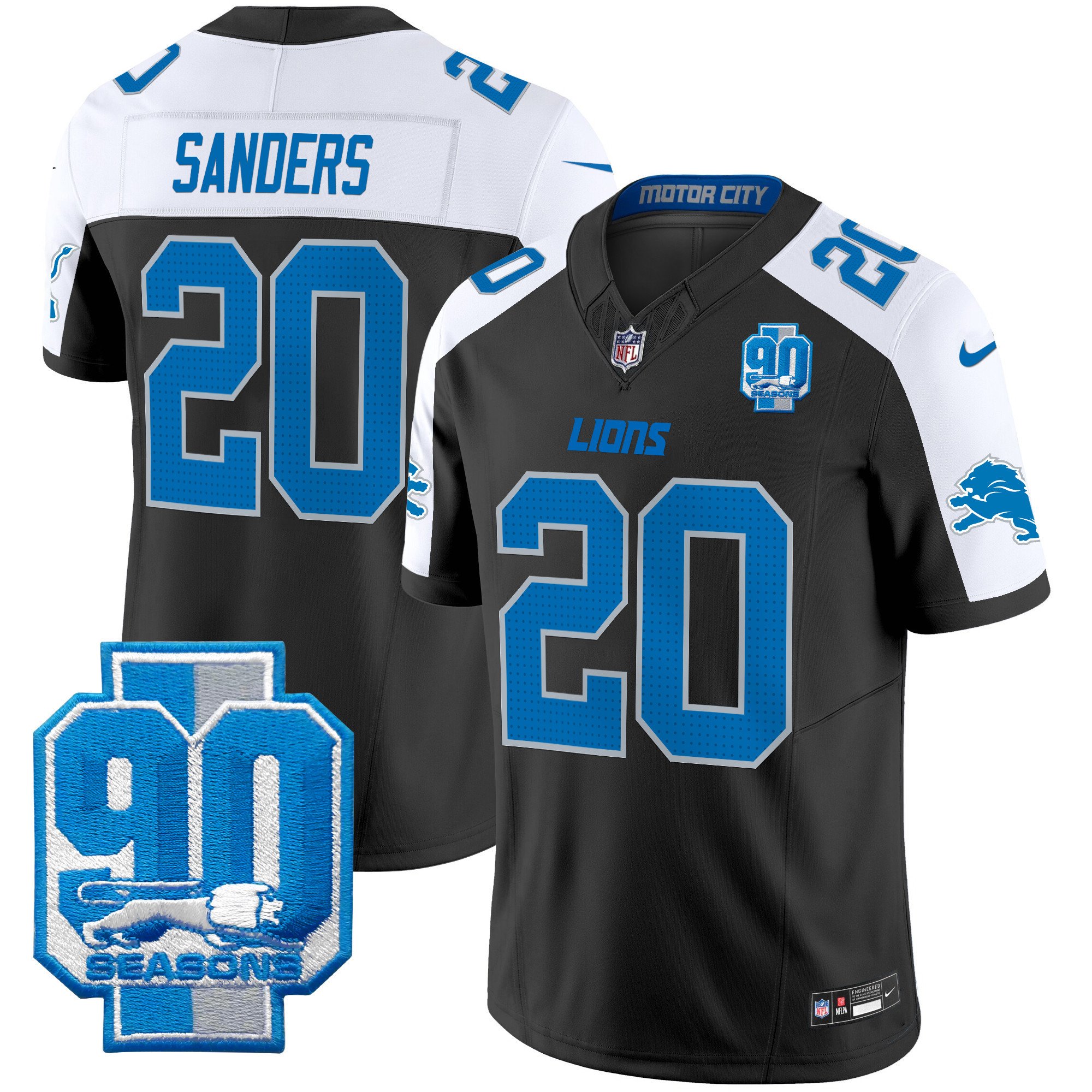 Men's Barry Sanders Detroit Lions 90th Year Patch Vapor Limited Black Alternate Jersey - All Stitched