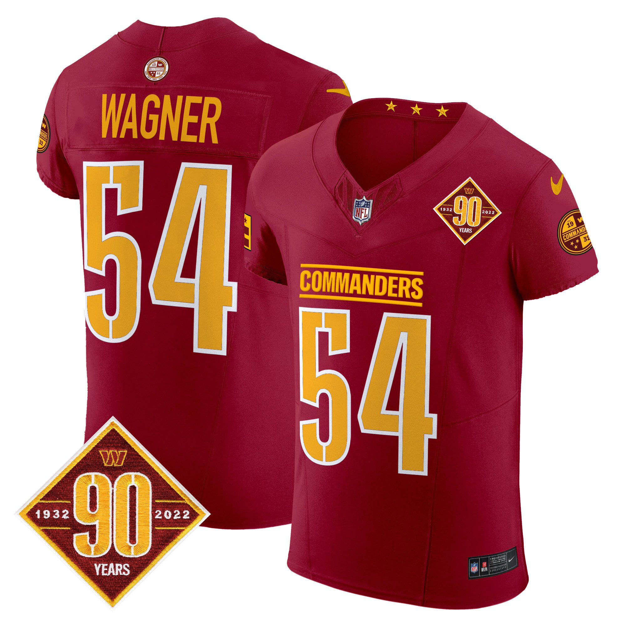 Men's Bobby Wagner Washington Commanders 90th Anniversary Patch Vapor Elite Burgundy Jersey - All Stitched