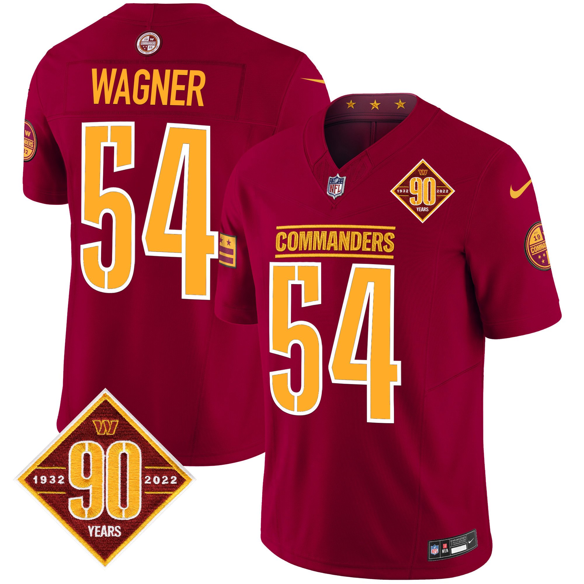 Men's Bobby Wagner Washington Commanders 90th Anniversary Patch Vapor Limited Burgundy Jersey - All Stitched