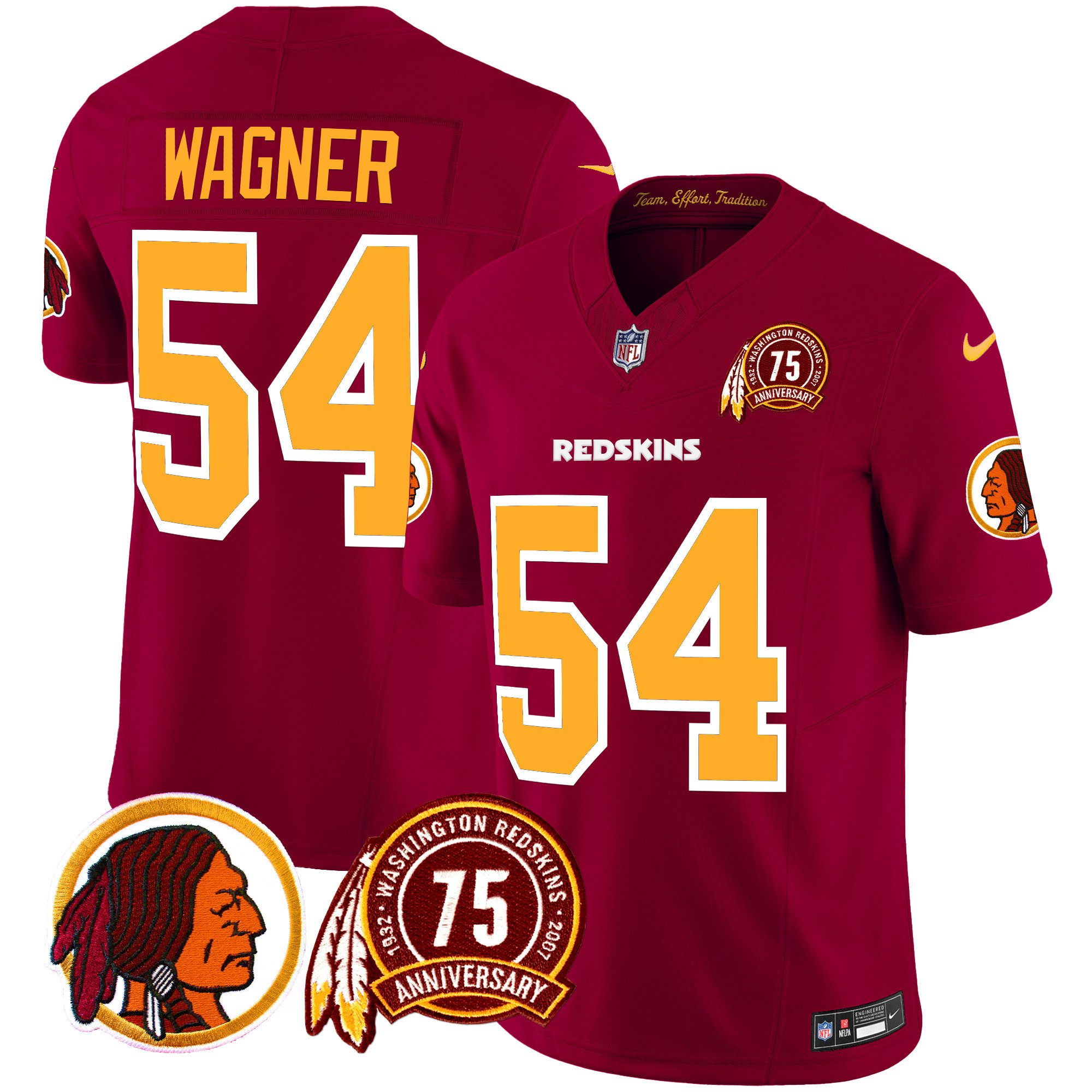 Men's Bobby Wagner Washington Redskins 75th Patch Throwback Vapor Limited Burgundy Jersey - All Stitched