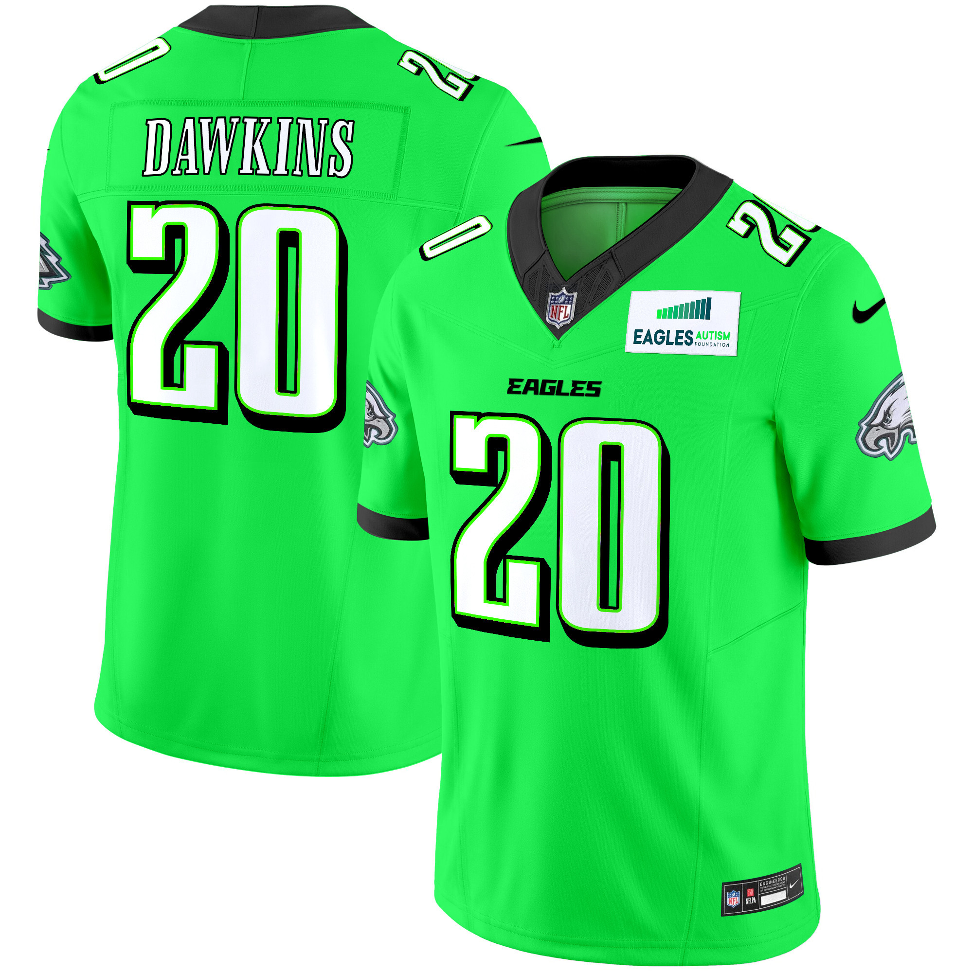 Men's Brian Dawkins Philadelphia Eagles Autism Foundation Patch Vapor Limited Green Neon Jersey - All Stitched
