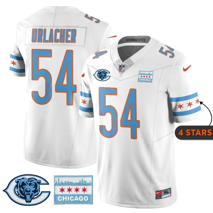 Men's Brian Urlacher Chicago Bears City Edition White Jersey - Chicago Flag - All Stitched