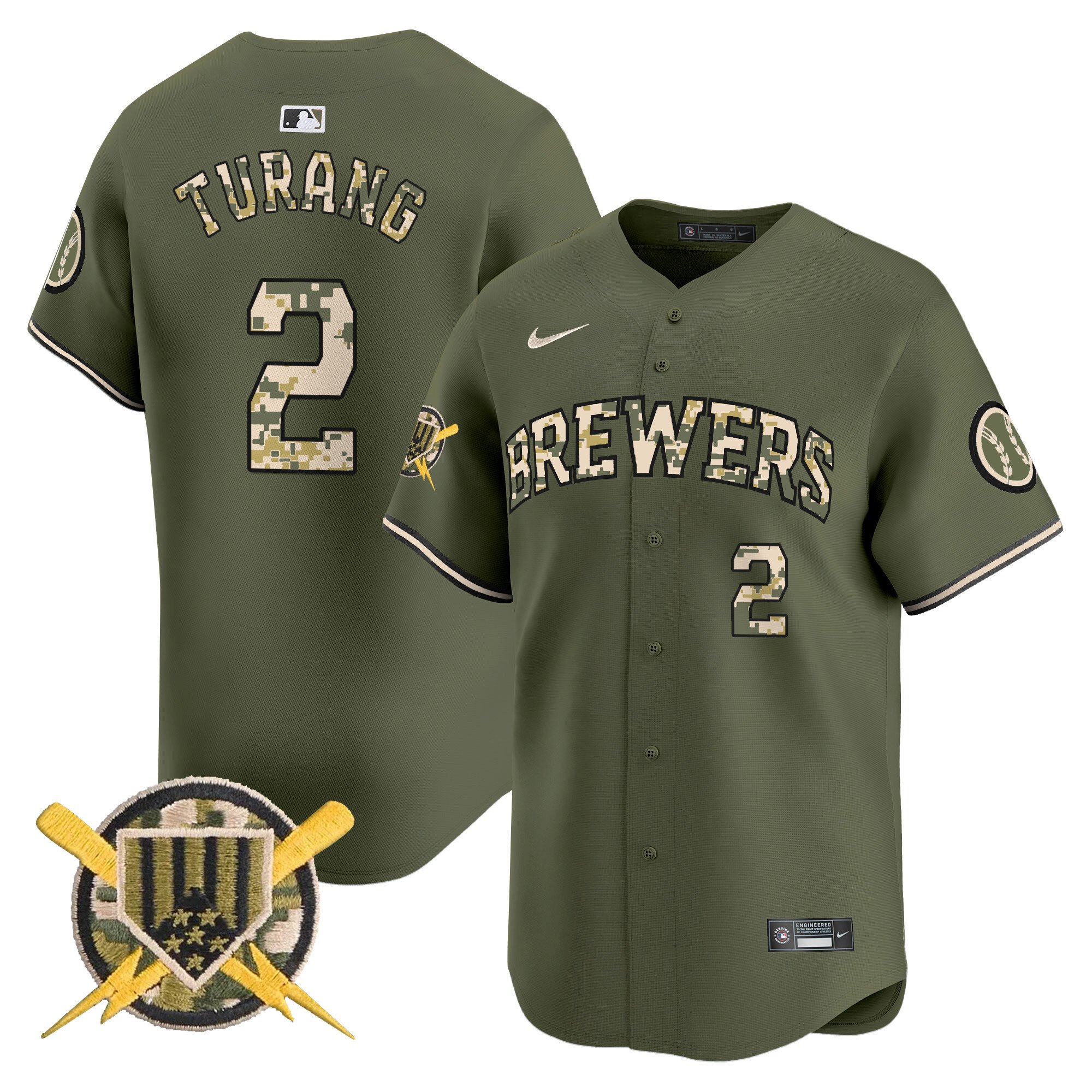 Men's Brice Turang Milwaukee Brewers Armed Forces Day Vapor Premier Limited Green Jersey - All Stitched