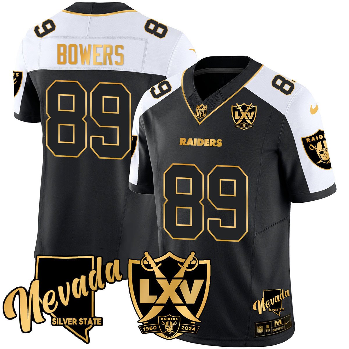 Men's Brock Bowers Las Vegas Raiders 2024 Gold Vapor Limited Black Alternate Jersey - 65th Anniversary - All Stitched