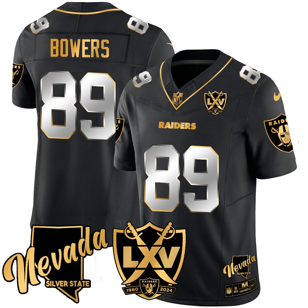 Men's Brock Bowers Las Vegas Raiders 2024 Gold Vapor Limited Black Limited Jersey - 65th Anniversary - All Stitched