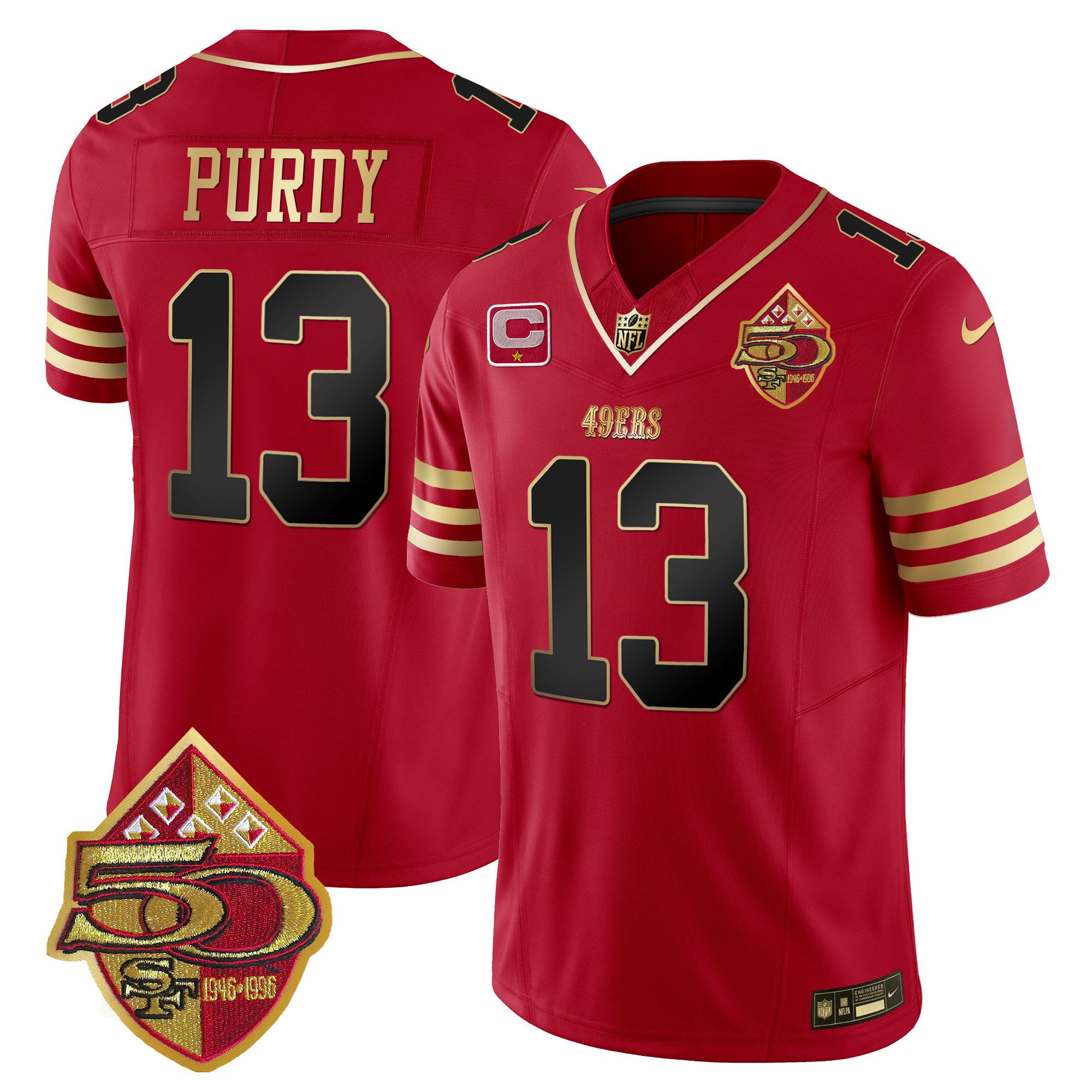 Men's Brock Purdy San Francisco 49ers 50th Anniversary Patch Vapor Limited Black Scarlet Jersey - All Stitched