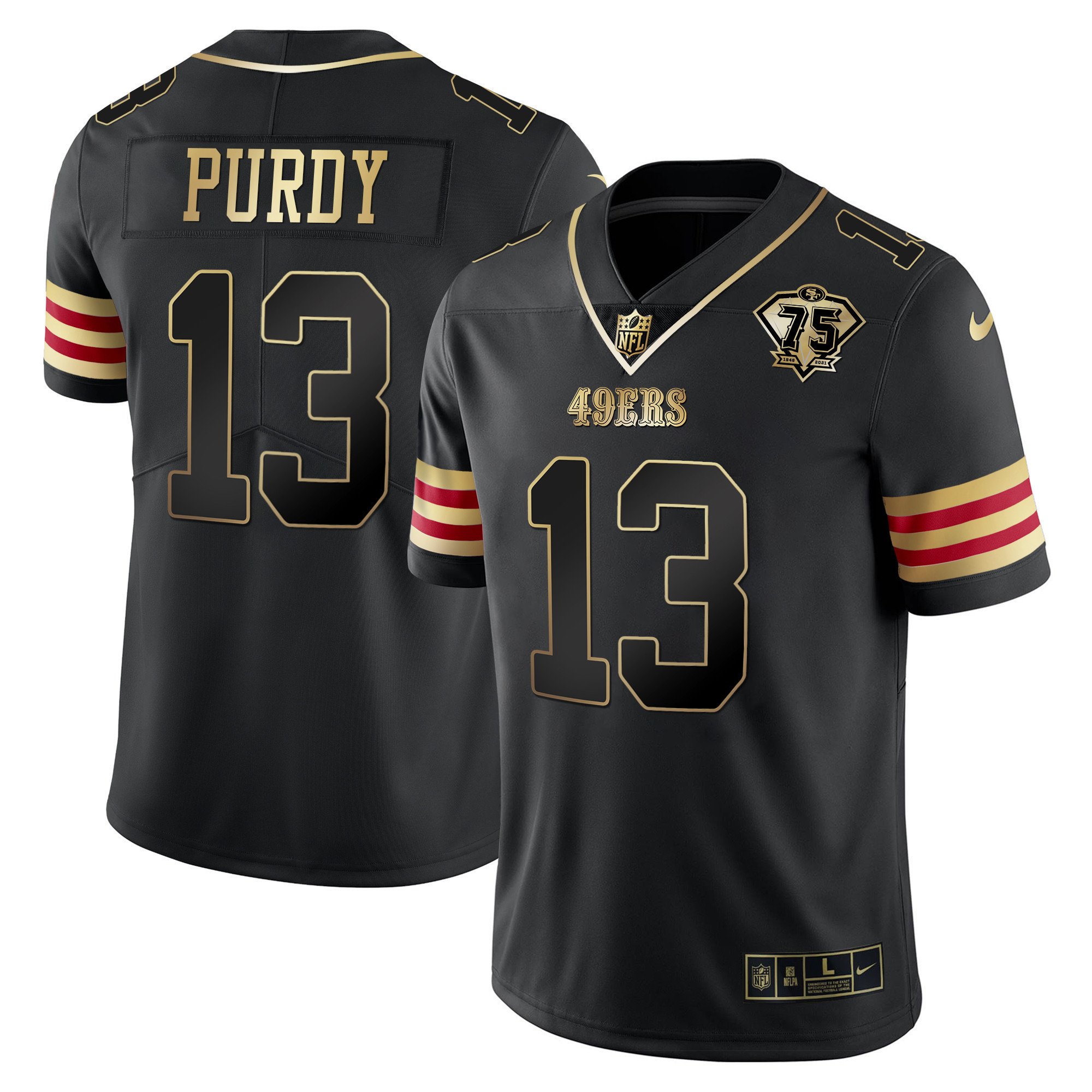 Men's Brock Purdy San Francisco 49ers 75th Anniversary Patch Vapor Gold Black Gold Jersey V2 - All Stitched