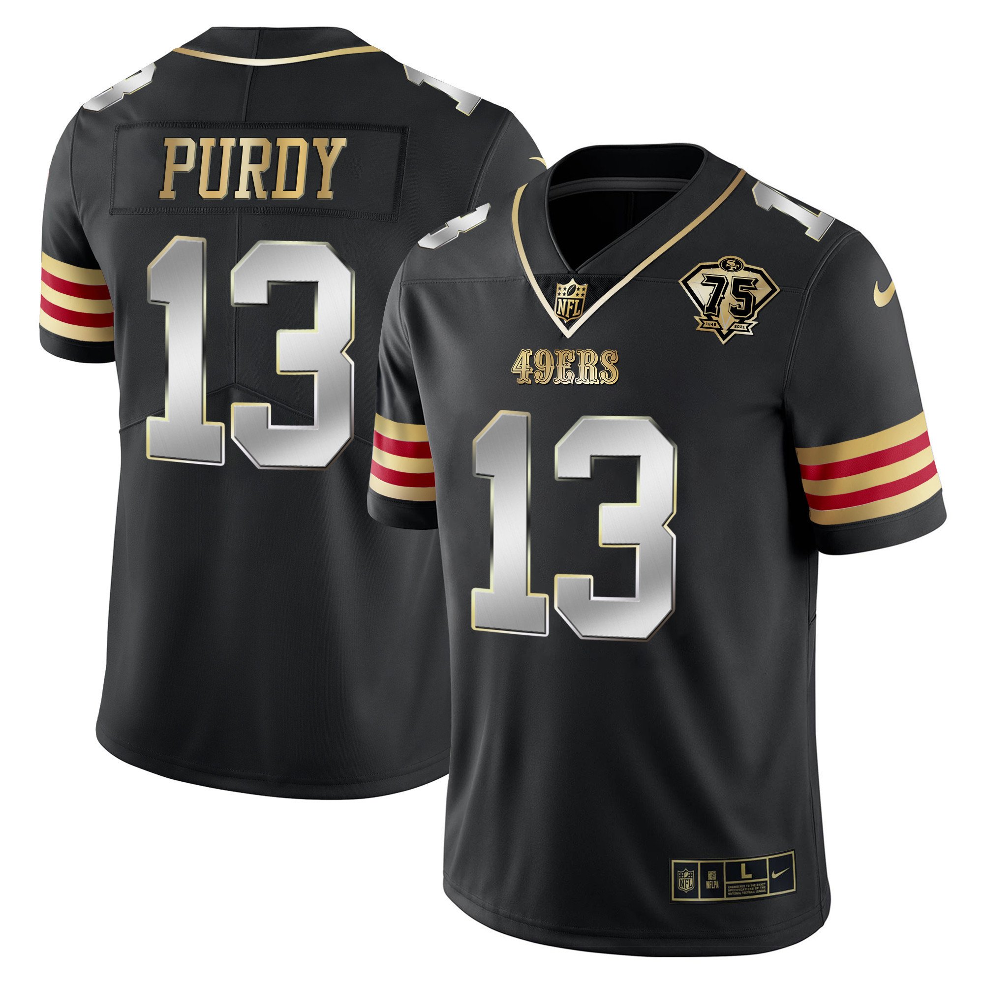 Men's Brock Purdy San Francisco 49ers 75th Anniversary Patch Vapor Gold Black Limited Jersey V2 - All Stitched