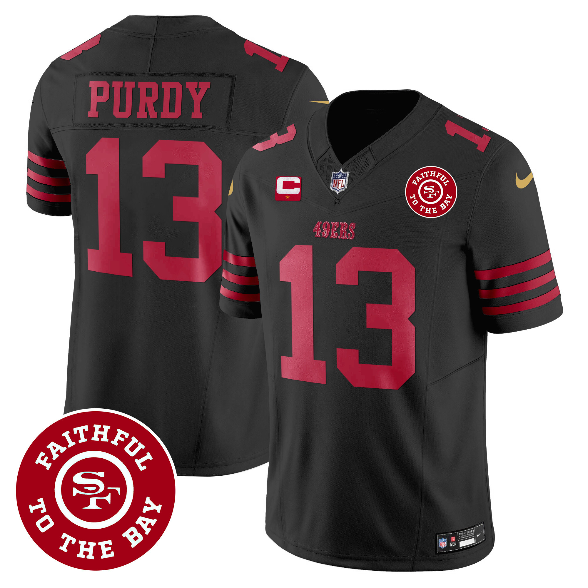 Men's Brock Purdy San Francisco 49ers Faithful To The Bay Patch Vapor Black Jersey - All Stitched