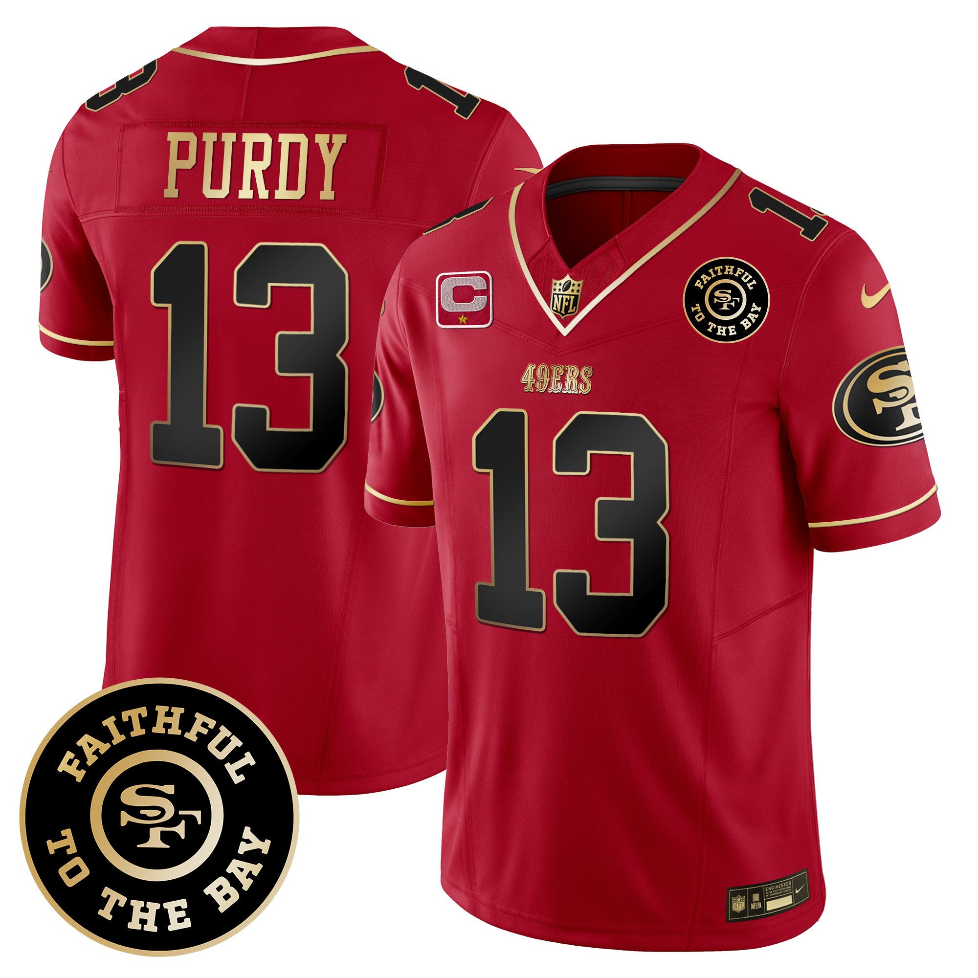 Men's Brock Purdy San Francisco 49ers Faithful To The Bay Patch Vapor Limited Scarlet Limited Jersey V7 - All Stitched