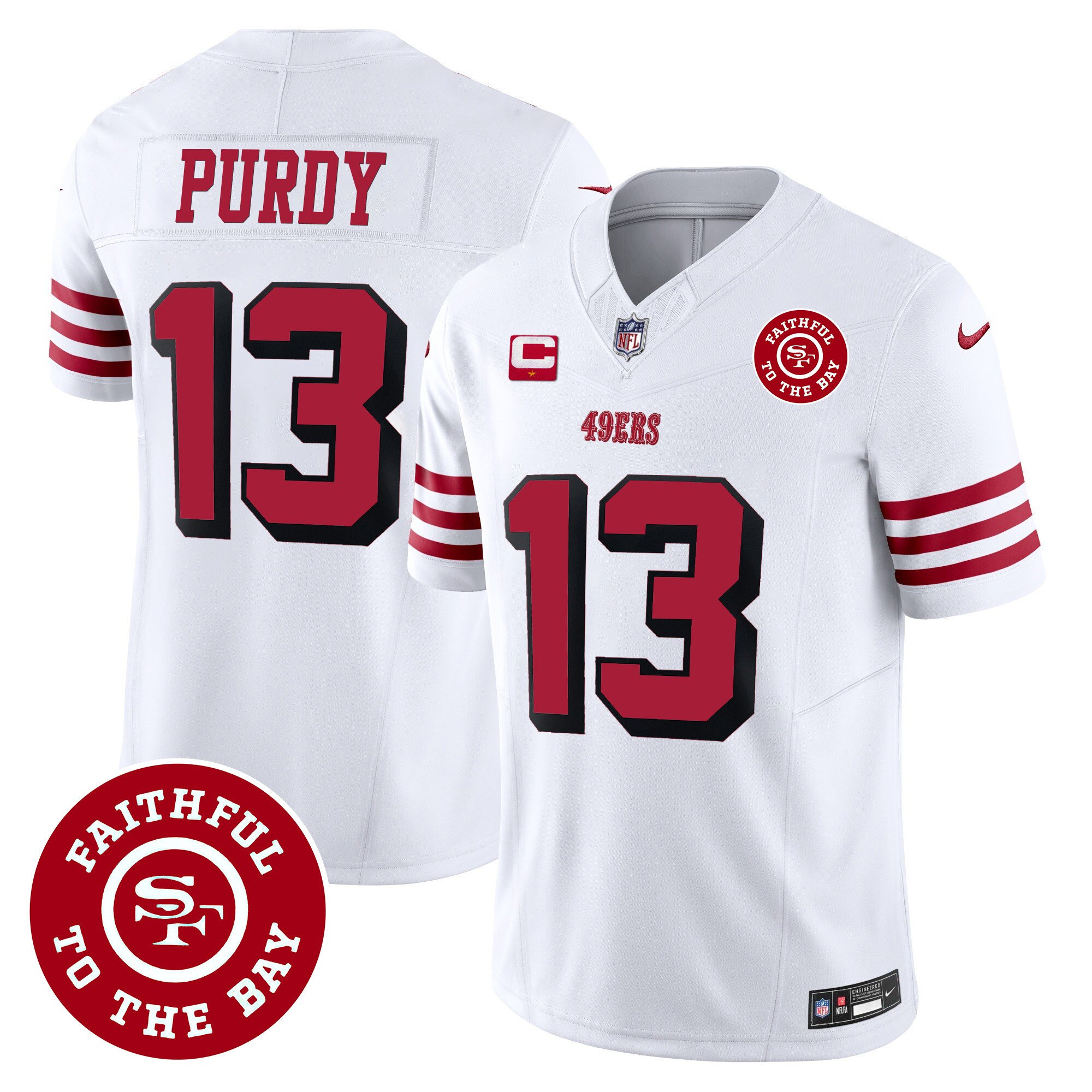 Men's Brock Purdy San Francisco 49ers Faithful To The Bay Patch Vapor White Jersey V2 - All Stitched