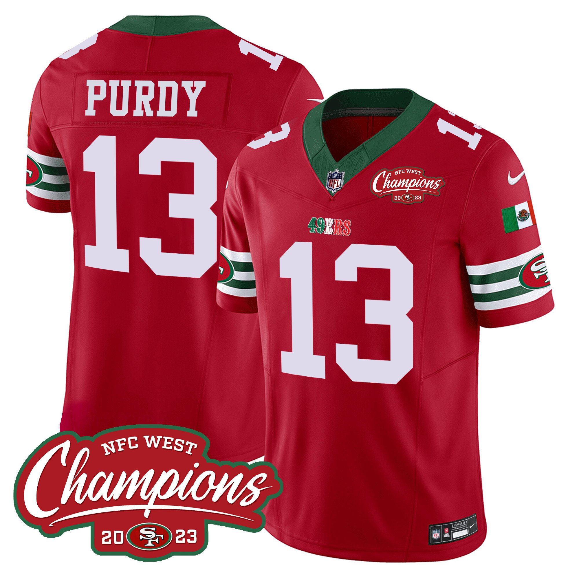 Men's Brock Purdy San Francisco 49ers Mexico 2023 NFC West Champions Patch Vapor Red Jersey - All Stitched