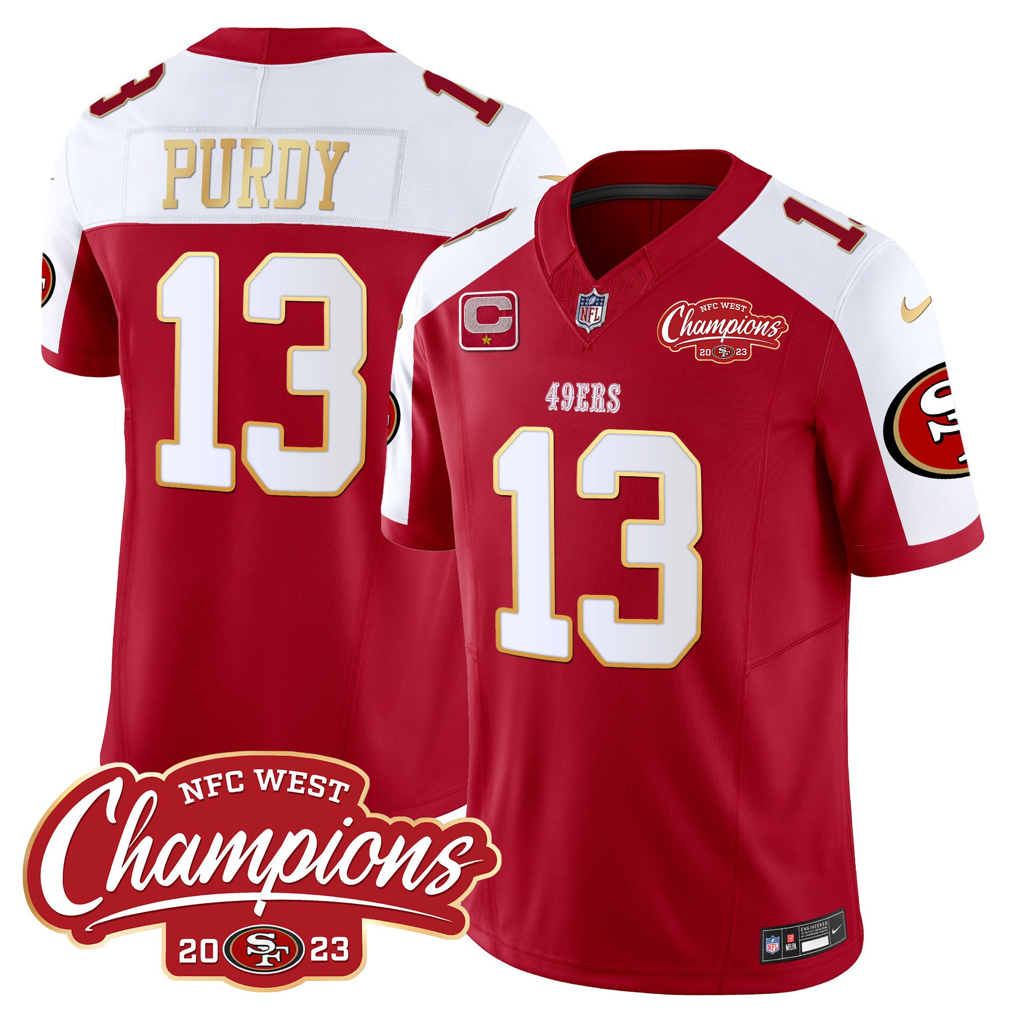 Men's Brock Purdy San Francisco 49ers NFC West Champions Gold Trim Vapor Red Alternate Jersey - All Stitched