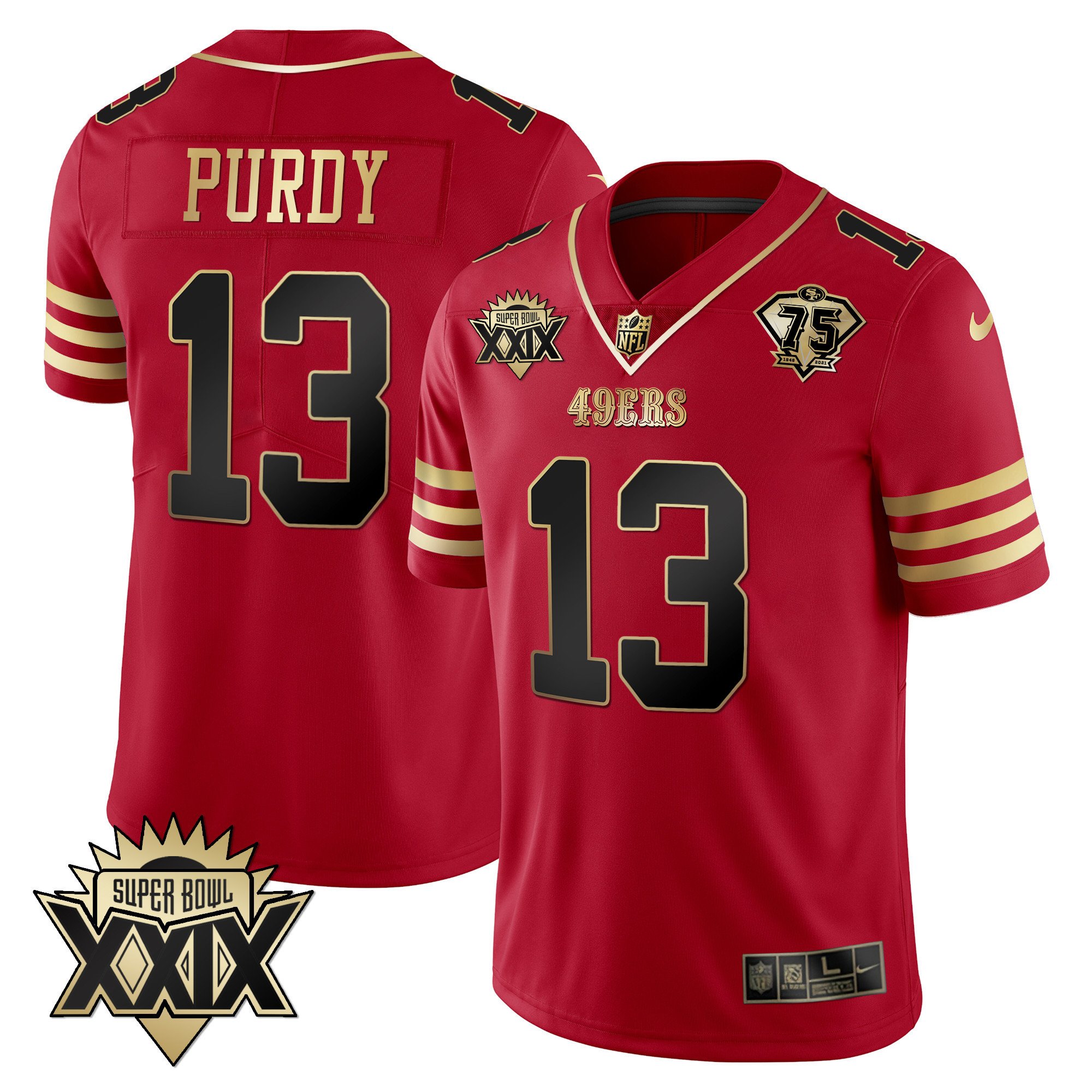 Men's Brock Purdy San Francisco 49ers Super Bowl XXIX Patch Black Red Gold Black Red Jersey - All Stitched