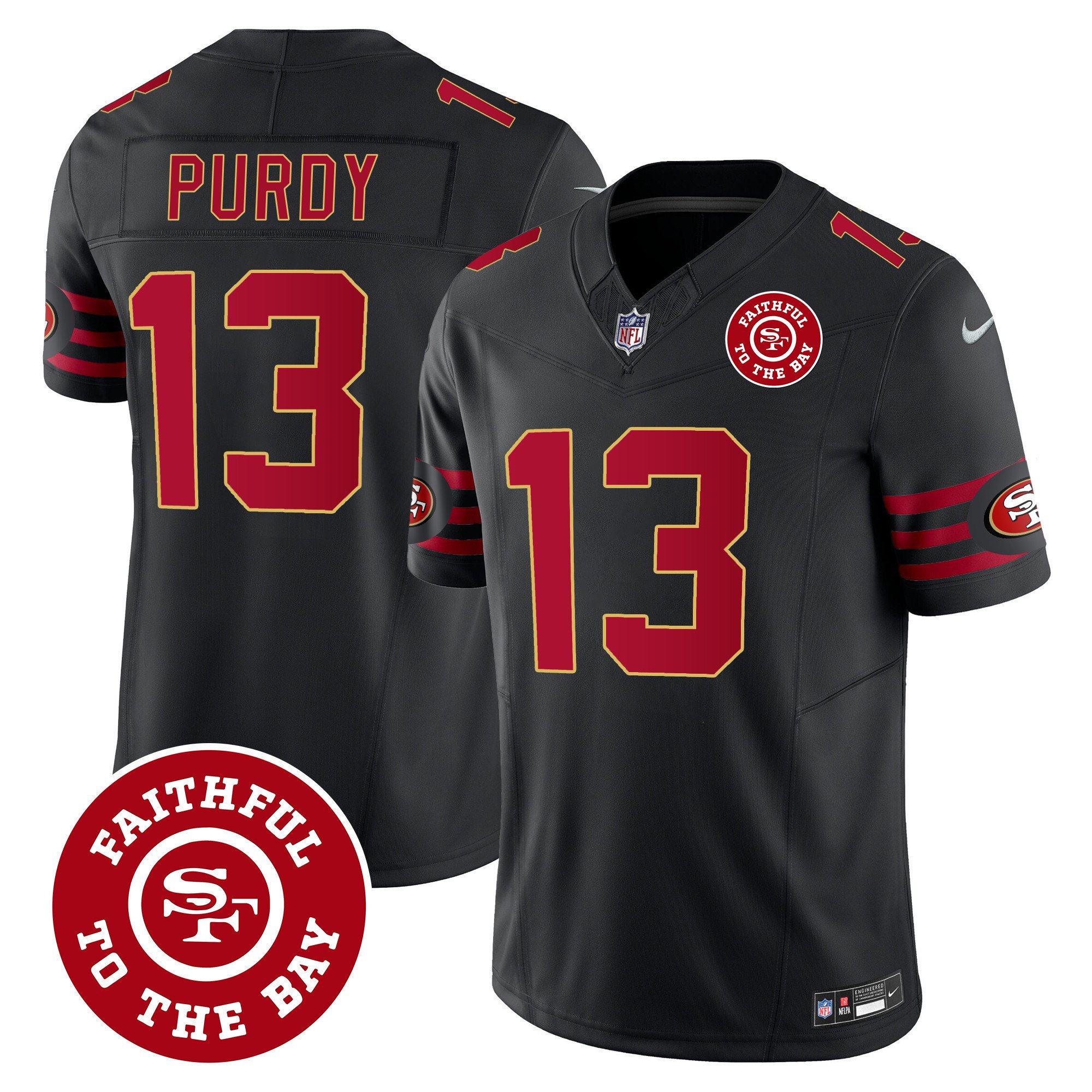 Men's Brock Purdy San Francisco 49ers Throwback Faithful To The Bay Patch Vapor Limited Black Jersey - All Stitched