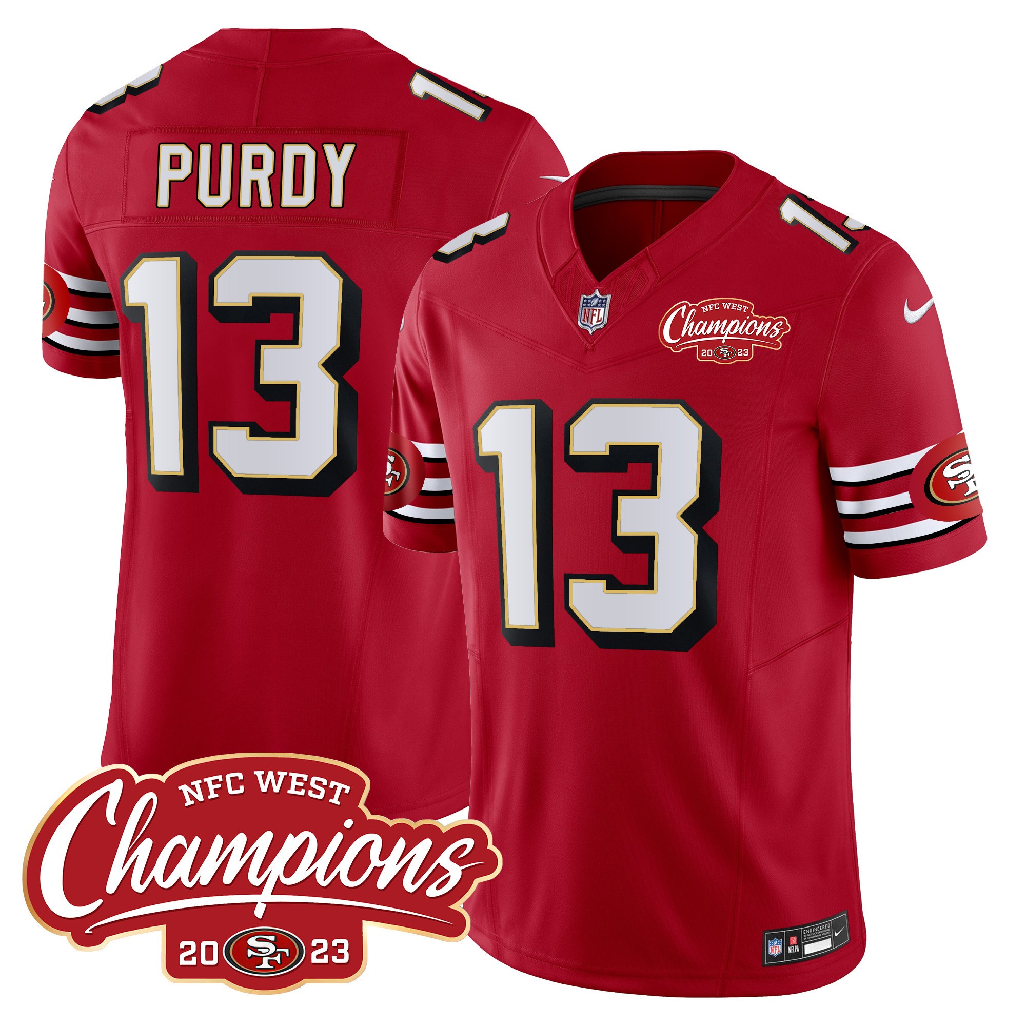 Men's Brock Purdy San Francisco 49ers Throwback NFC West Champions Patch Vapor Red Jersey - All Stitched