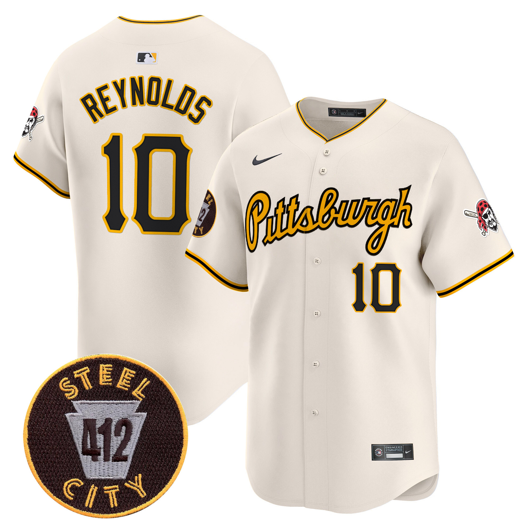 Men's Bryan Reynolds Pittsburgh Pirates 412 Patch Vapor Premier Limited Cream Jersey V4 - All Stitched