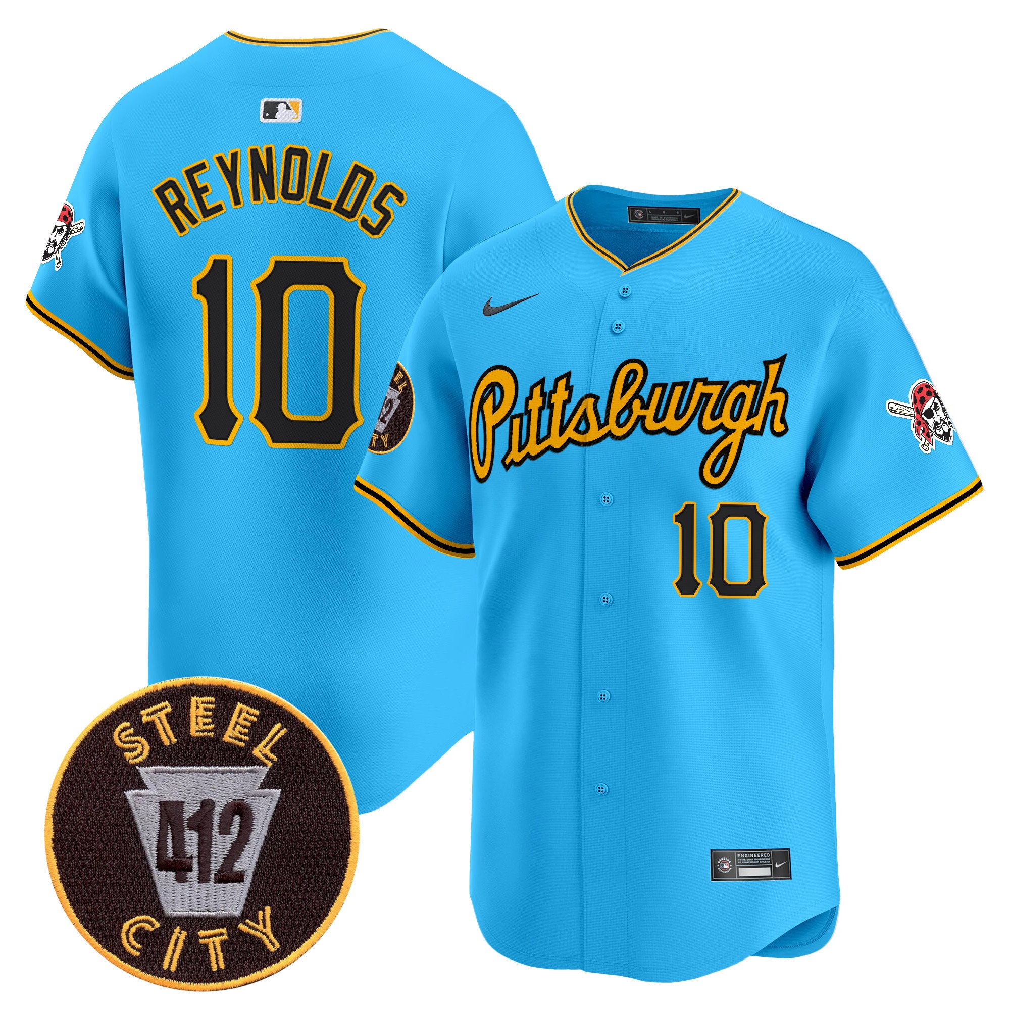 Men's Bryan Reynolds Pittsburgh Pirates 412 Patch Vapor Premier Limited Light Blue Jersey V4 - All Stitched