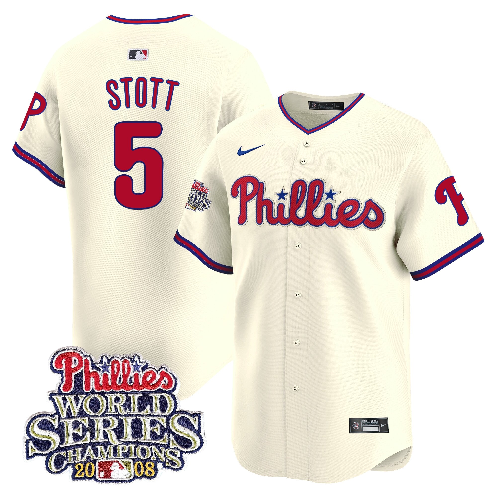 Men's Bryson Stott Philadelphia Phillies 2008 World Series Champions Patch Vapor Premier Limited Cream Jersey - All Stitched