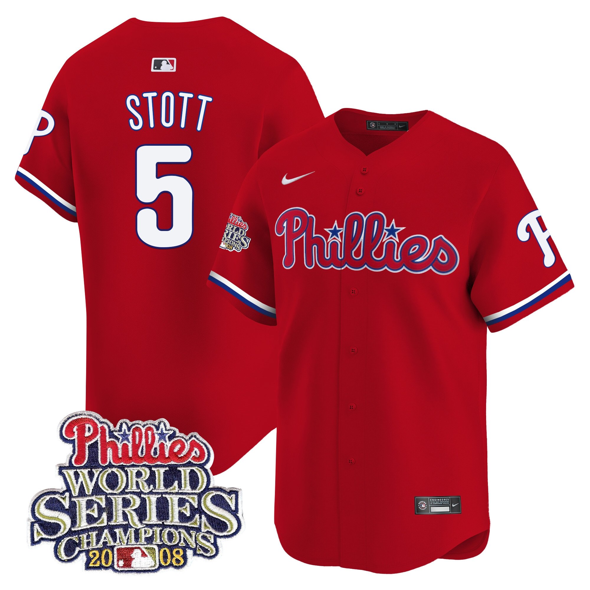Men's Bryson Stott Philadelphia Phillies 2008 World Series Champions Patch Vapor Premier Limited Red Jersey - All Stitched